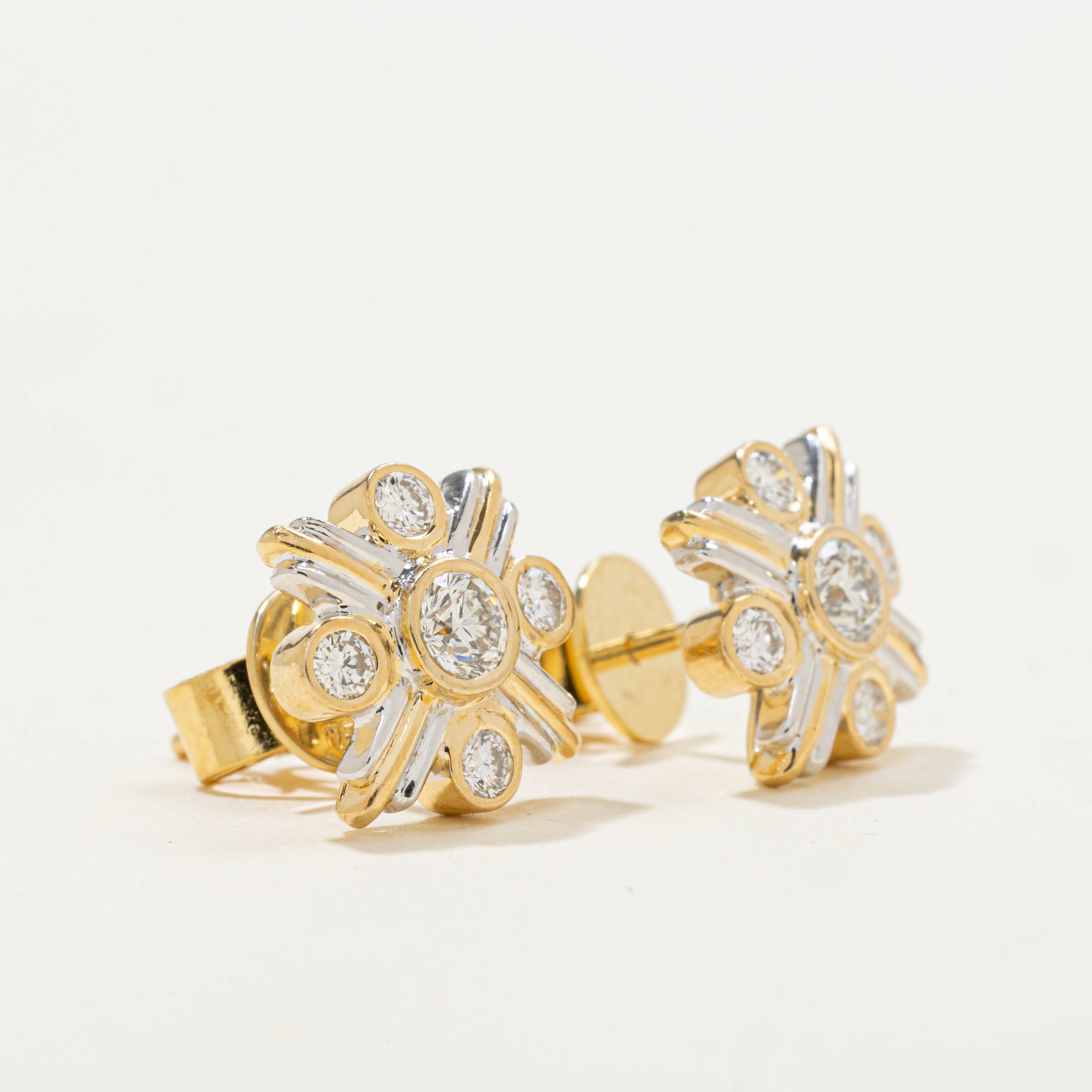 18k Two Tone Diamond Abstract Studs | 0.50ctw