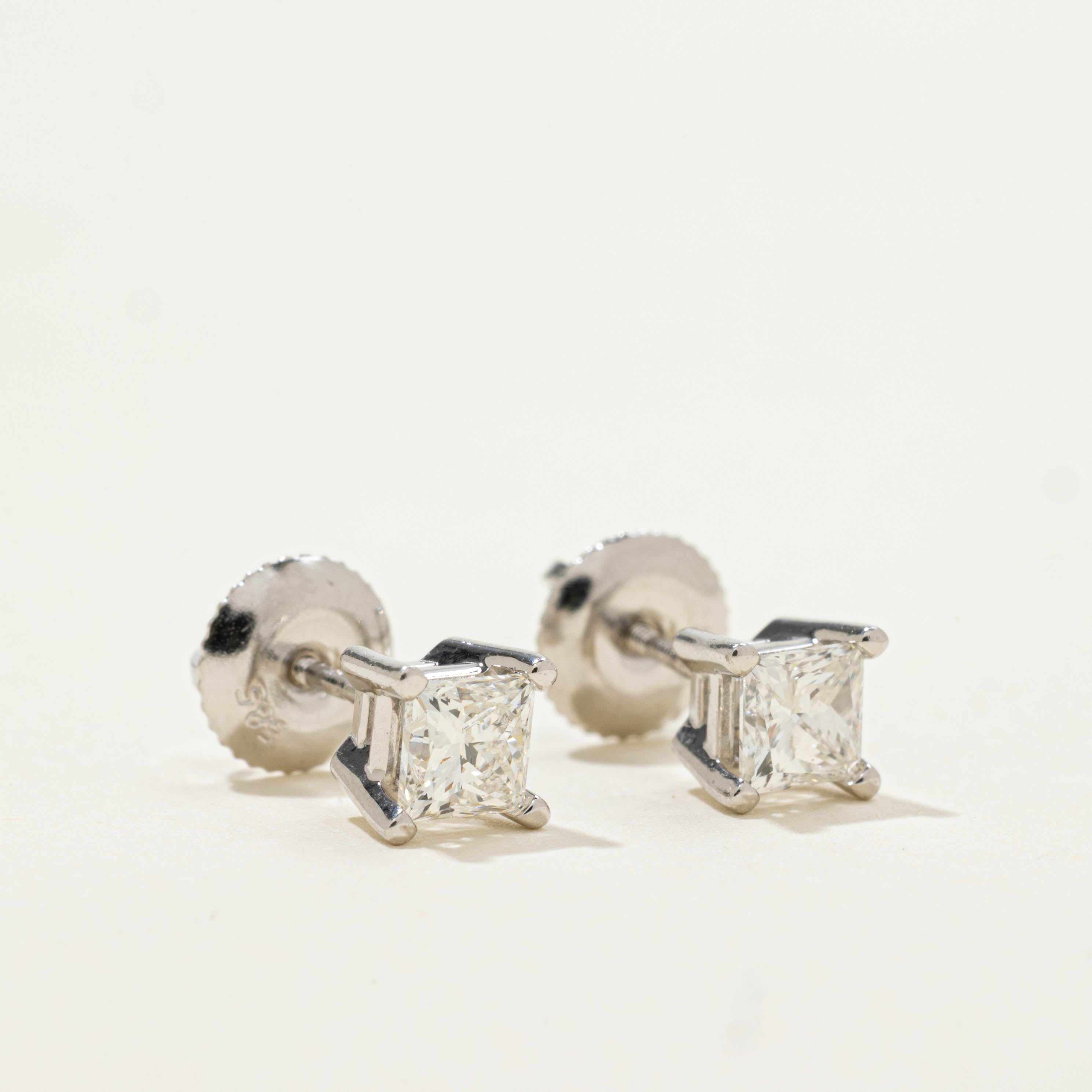 14k Princess Cut Diamond Studs | 0.86ctw VS2 I