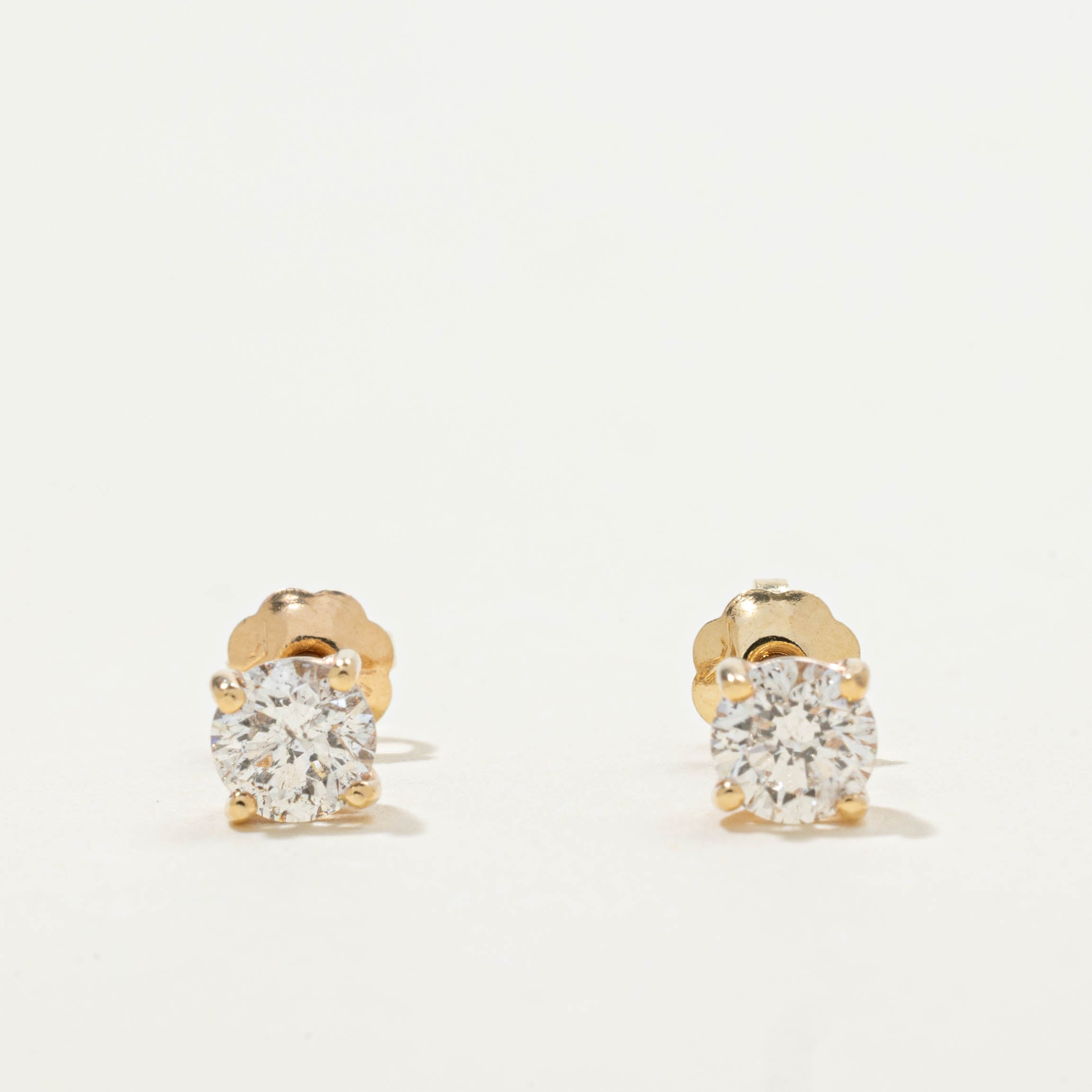 14k Solitaire Diamond Studs | 0.64ctw I2 I/J