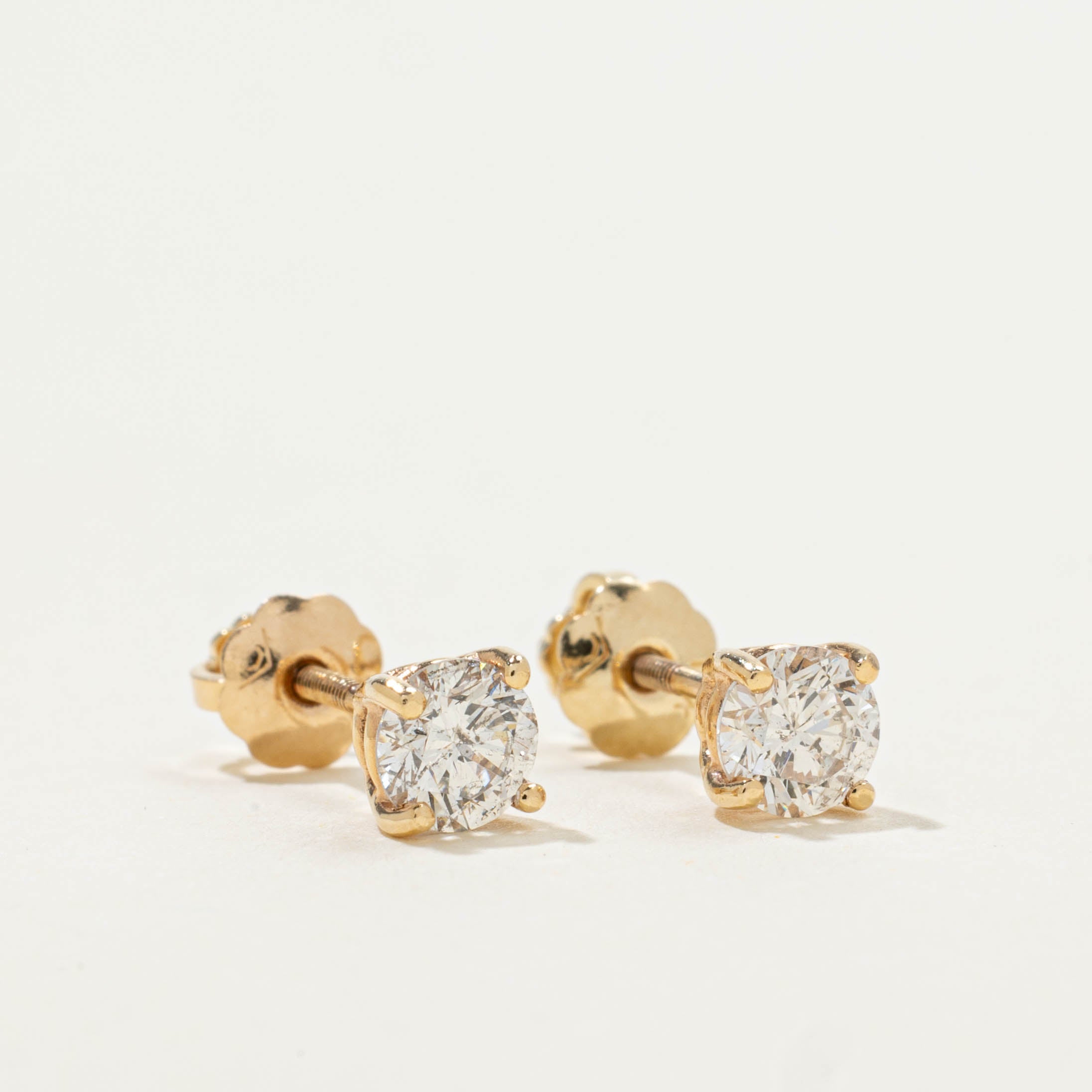 14k Solitaire Diamond Studs | 0.64ctw I2 I/J