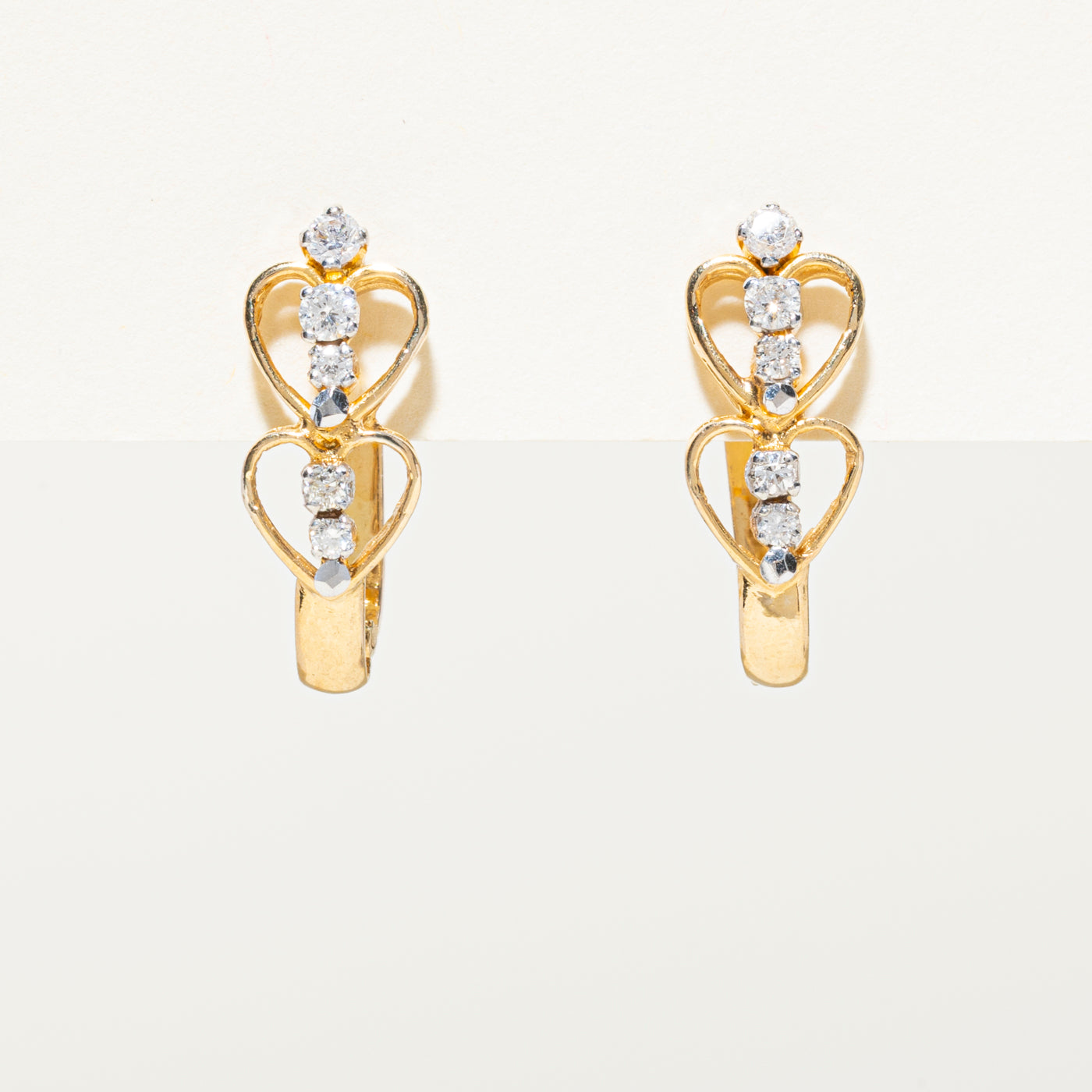 Diamond Double Heart Huggie Earrings | 0.38ctw