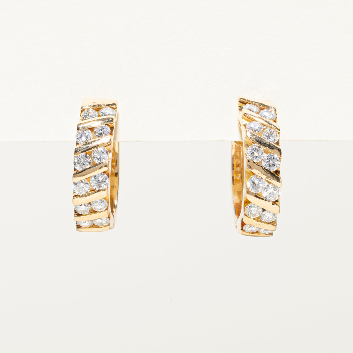 Diagonal Channel Set Diamond Hoop Earrings | 0.96ctw