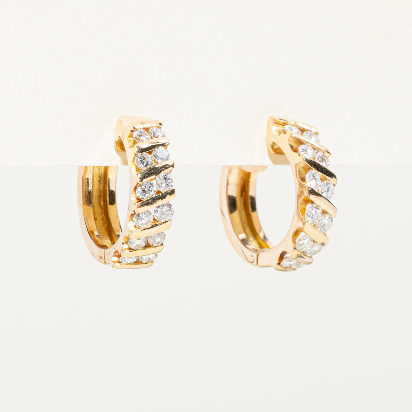 Diagonal Channel Set Diamond Hoop Earrings | 0.96ctw