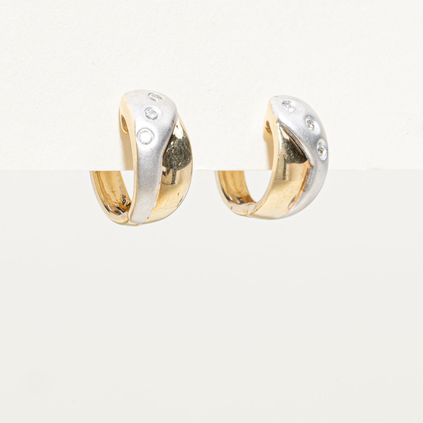 Two Tone Gold Diamond Huggie Earrings | 0.06ctw