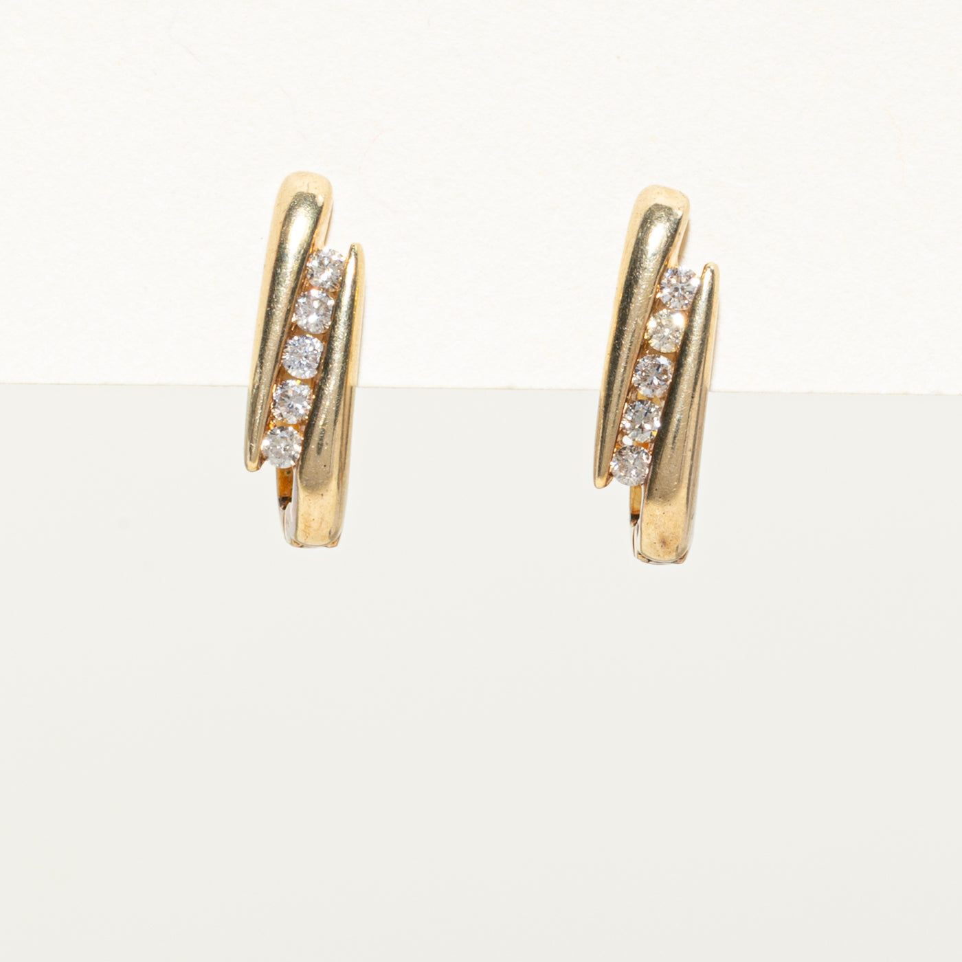 Diagonal Channel Set Diamond Huggie Earrings | 0.26ctw