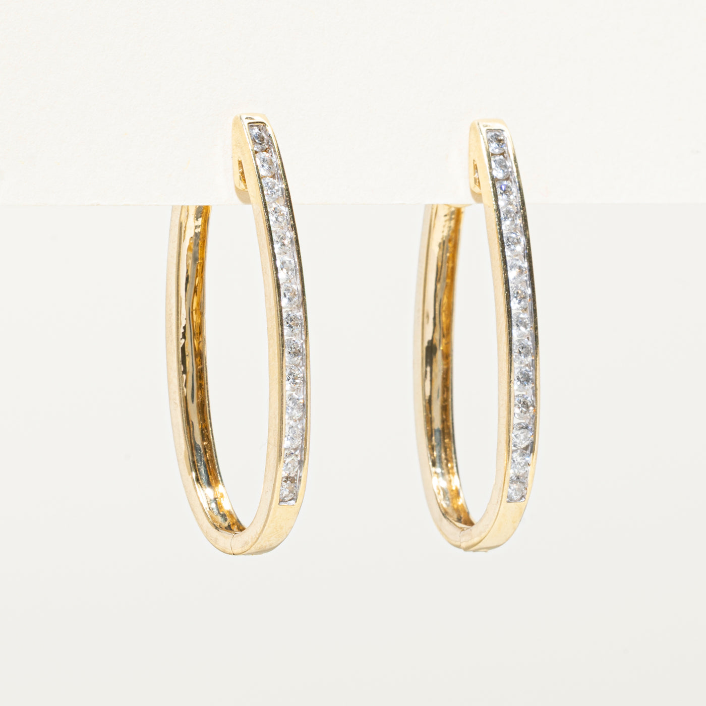 Channel Set Diamond Large Oval Hoop Earrings | 0.84ctw