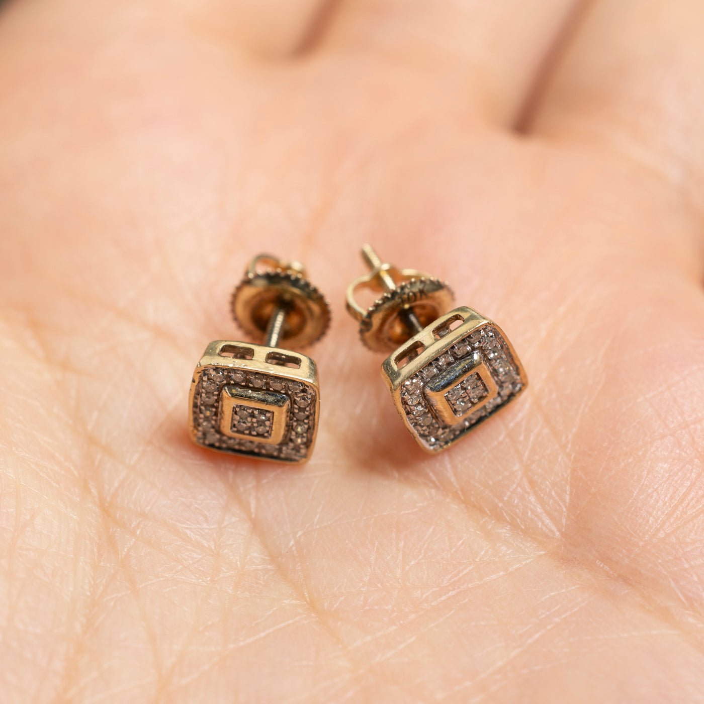 Diamond Square Cluster Stud Earrings | 0.10ctw