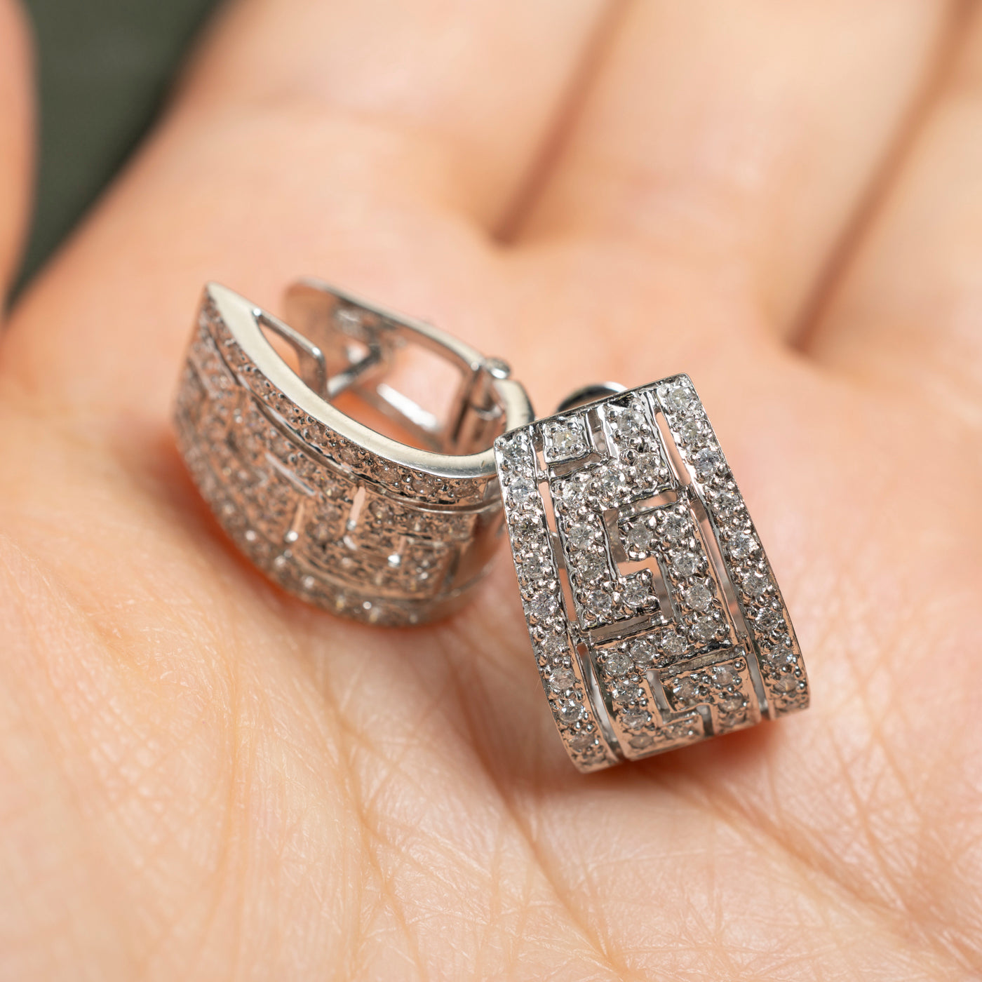 Diamond Geometric Design Wide Huggie Earrings | 0.54ctw