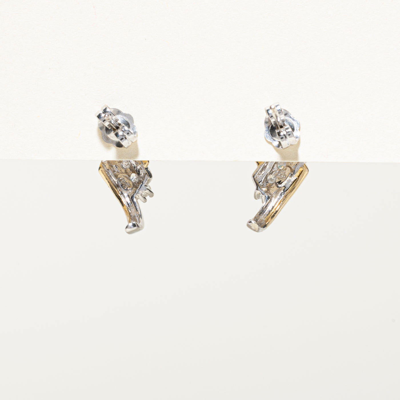 Two Tone Gold Diagonal Diamond Half Huggie Earrings | 0.25ctw