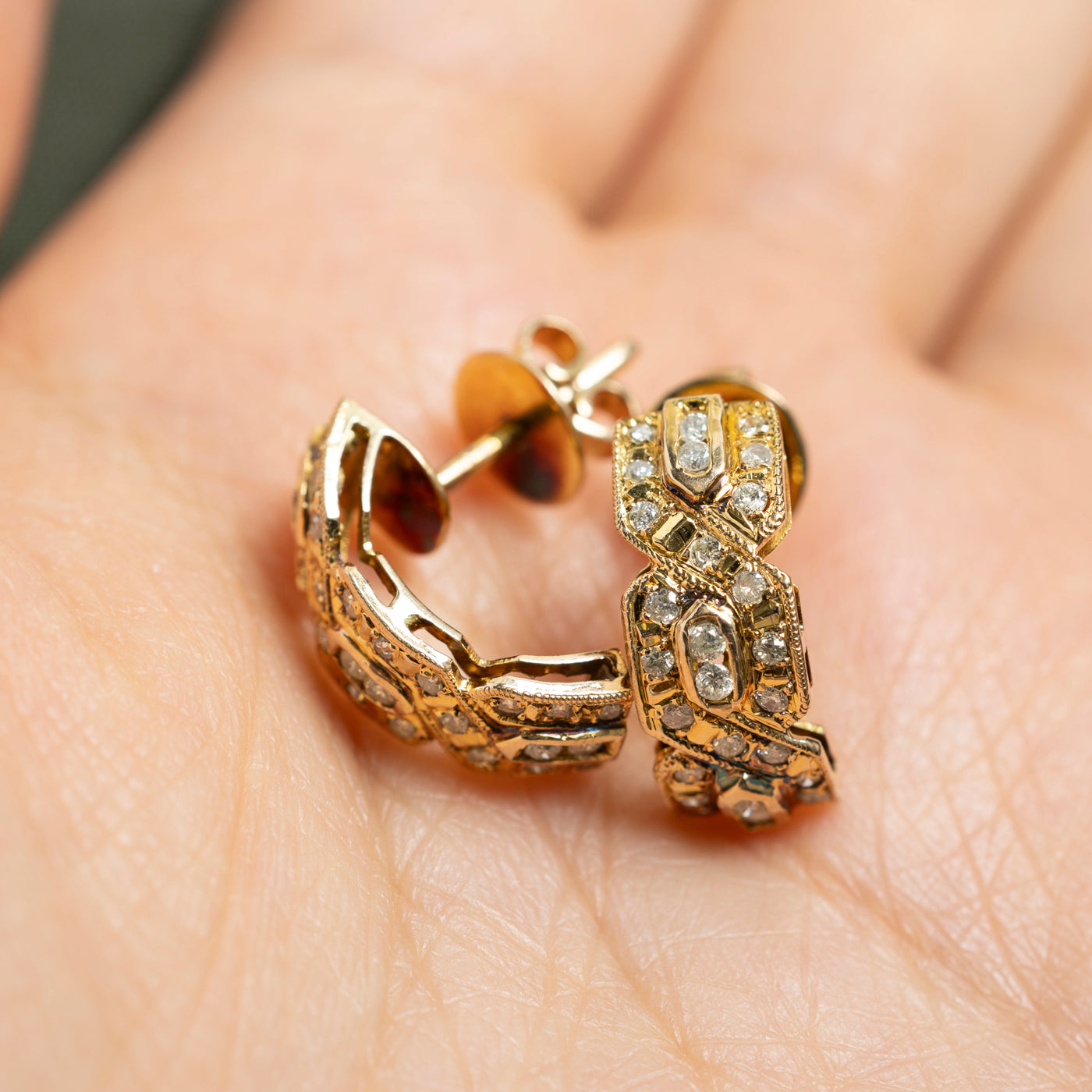Diamond Cross Over Half Huggie Earrings | 0.52ctw
