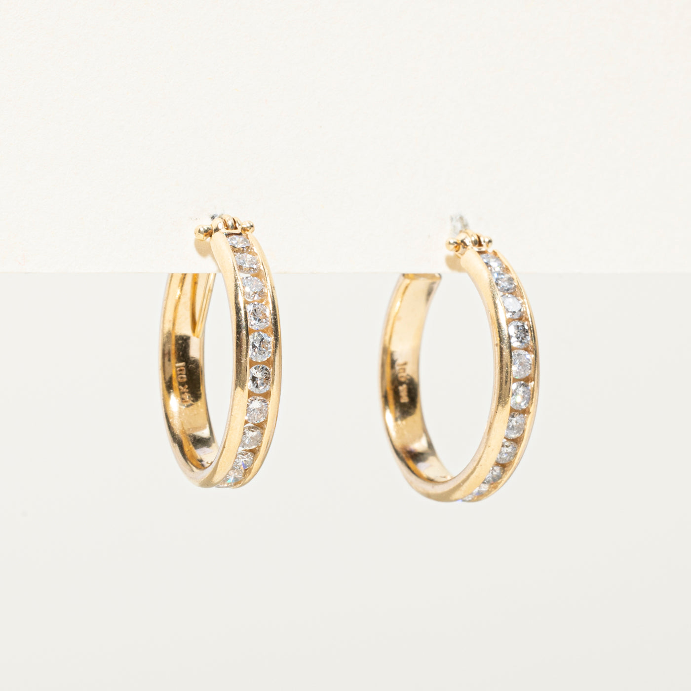 Channel Set Diamond Hoop Earrings | 0.96ctw