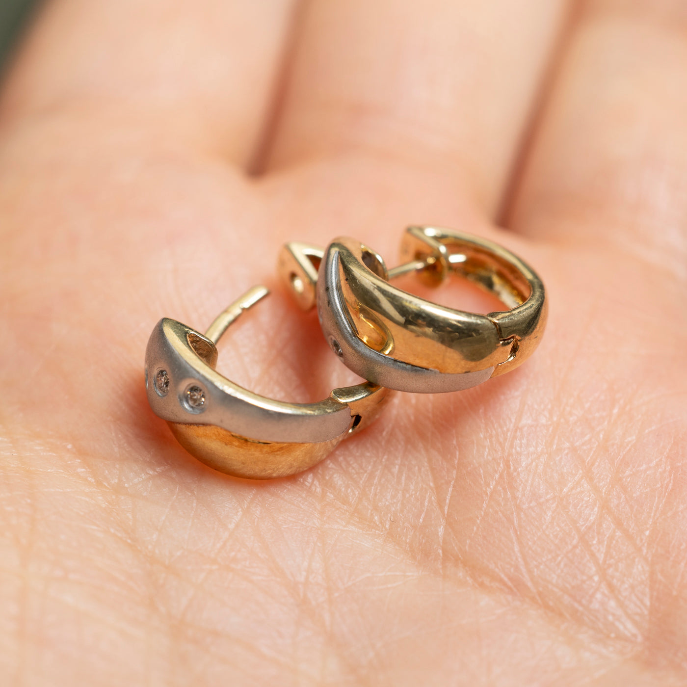 Two Tone Gold Diamond Huggie Earrings | 0.06ctw