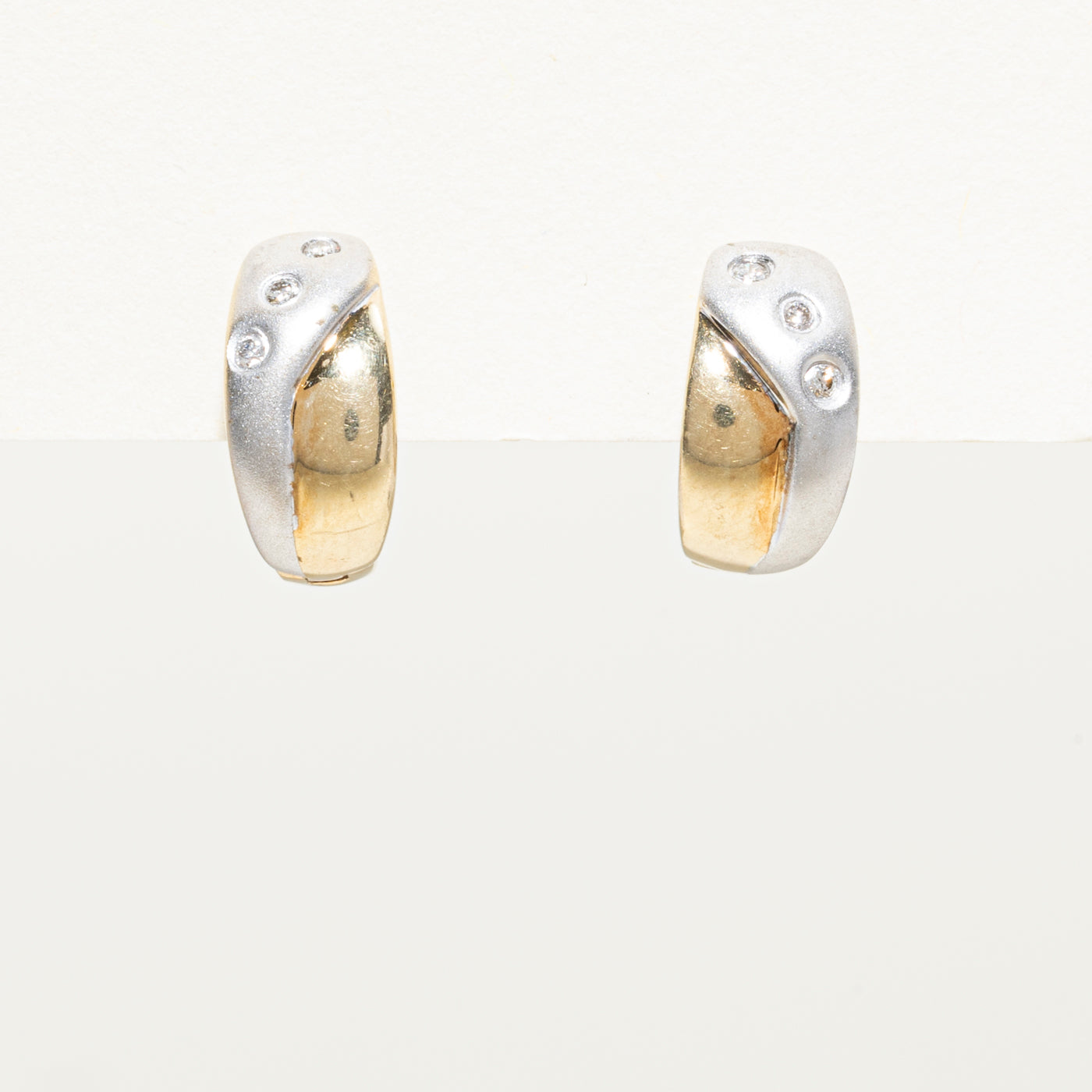 Two Tone Gold Diamond Huggie Earrings | 0.06ctw