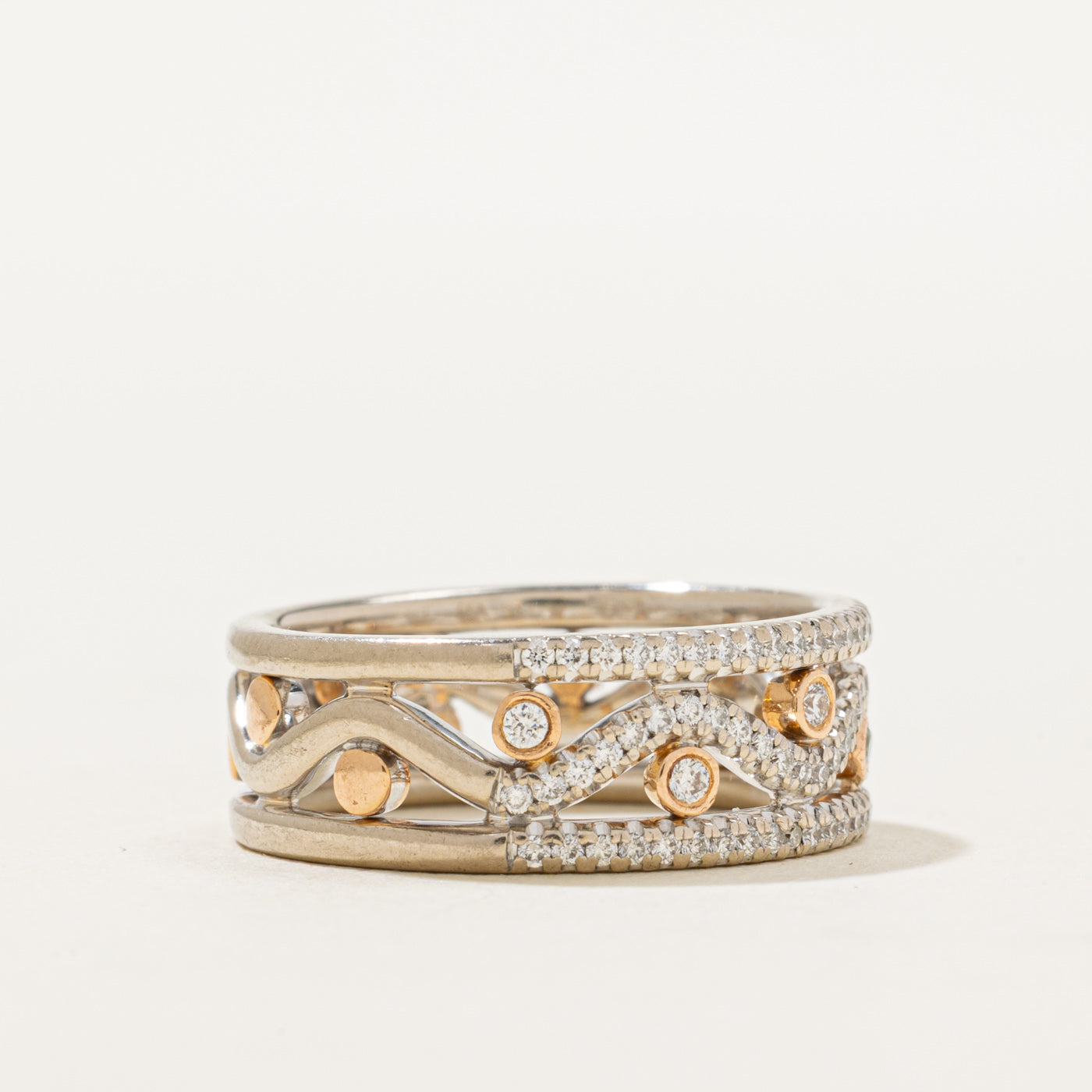 18K Diamond Accented Openwork Wave Design Band | 0.50ctw | SZ 6.5