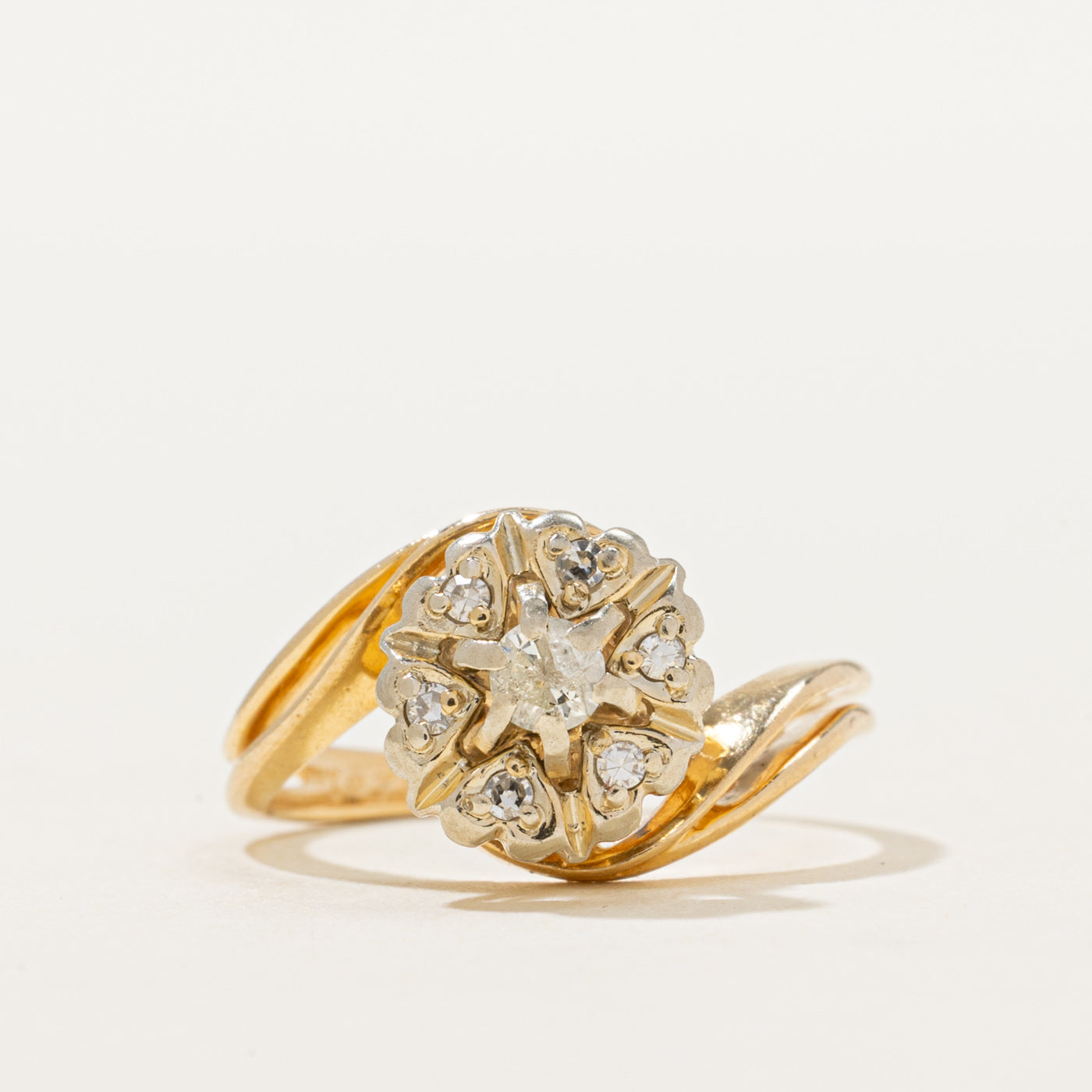 14K Heart Accented Diamond Bypass Ring | 0.16ctw | SZ 4.75