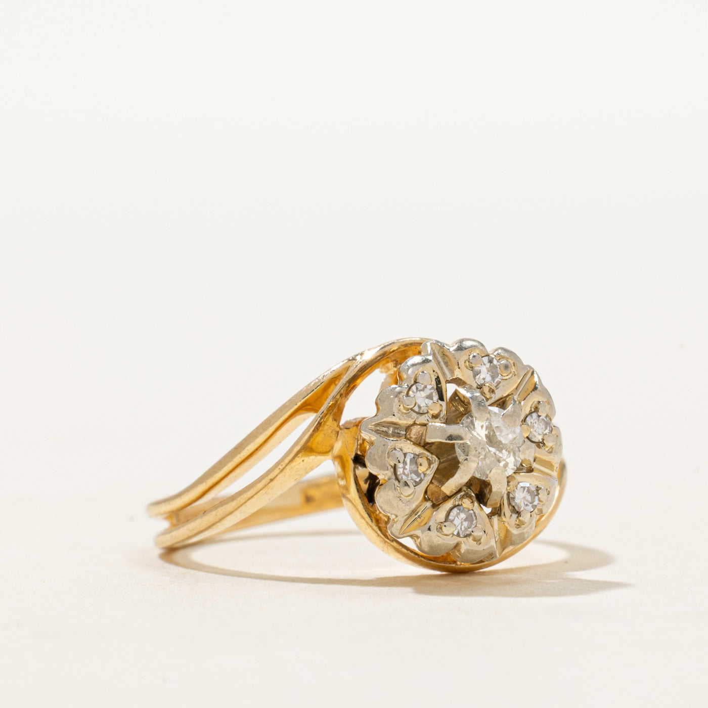14K Heart Accented Diamond Bypass Ring | 0.16ctw | SZ 4.75