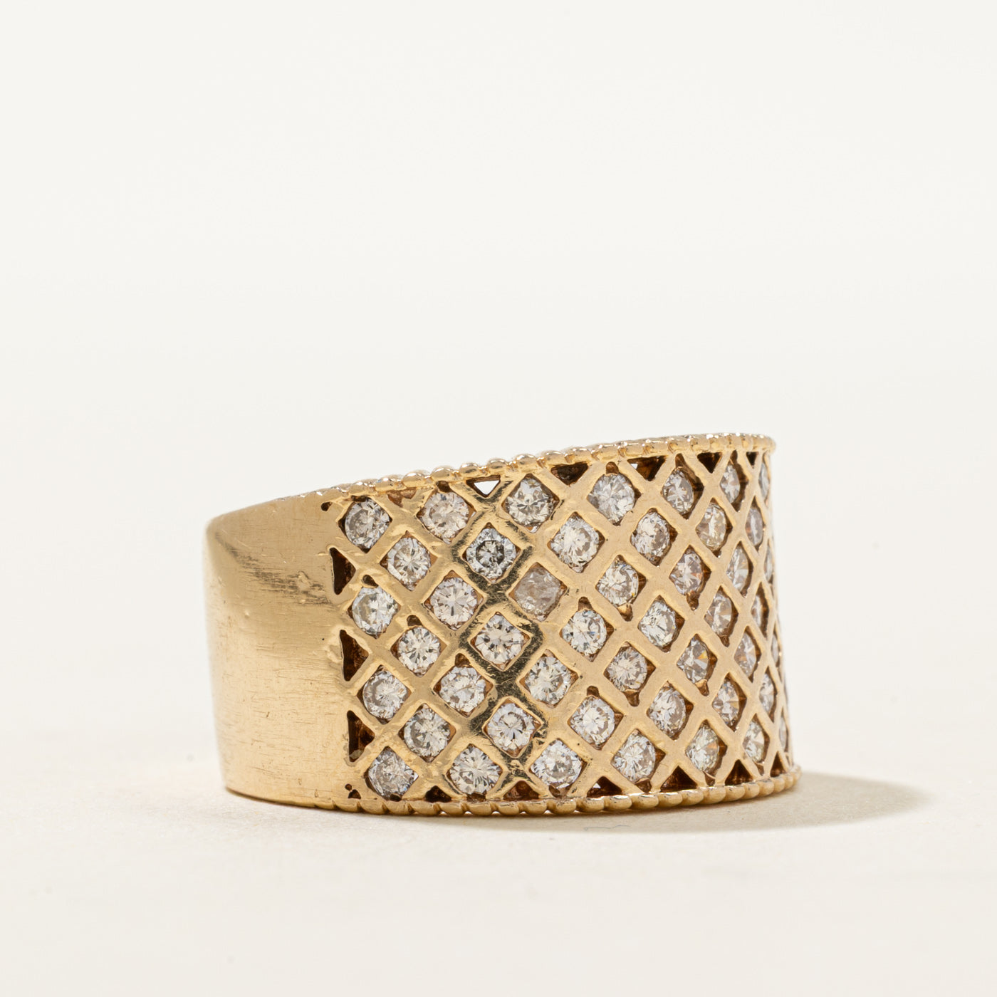 14K Diamond Diagonal Grid Wide Ring | 0.84ctw | SZ 7.25