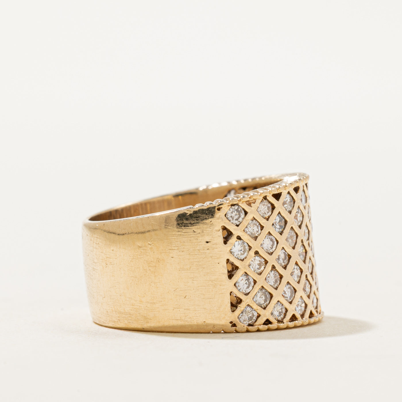 14K Diamond Diagonal Grid Wide Ring | 0.84ctw | SZ 7.25