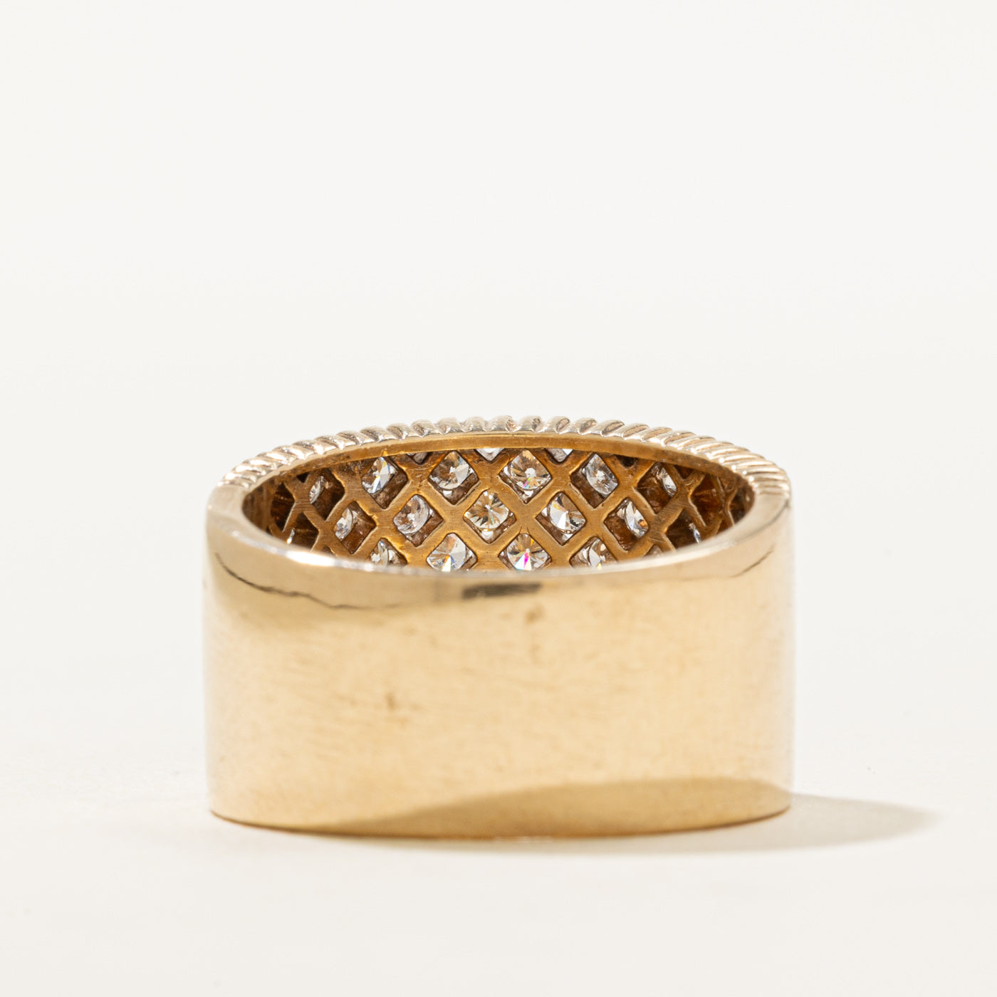 14K Diamond Diagonal Grid Wide Ring | 0.84ctw | SZ 7.25