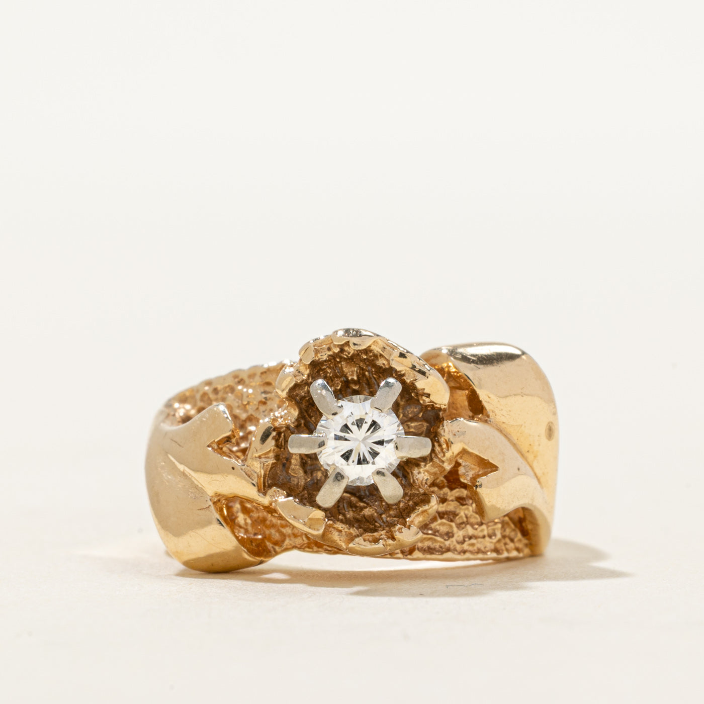 14K Solitaire Diamond Textured Abstract Ring | 0.22ct | SZ 5.5
