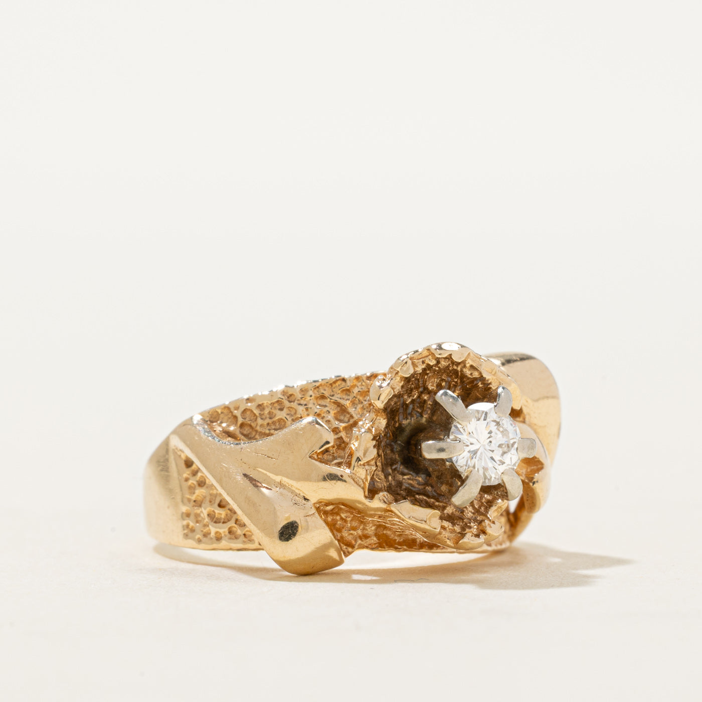 14K Solitaire Diamond Textured Abstract Ring | 0.22ct | SZ 5.5