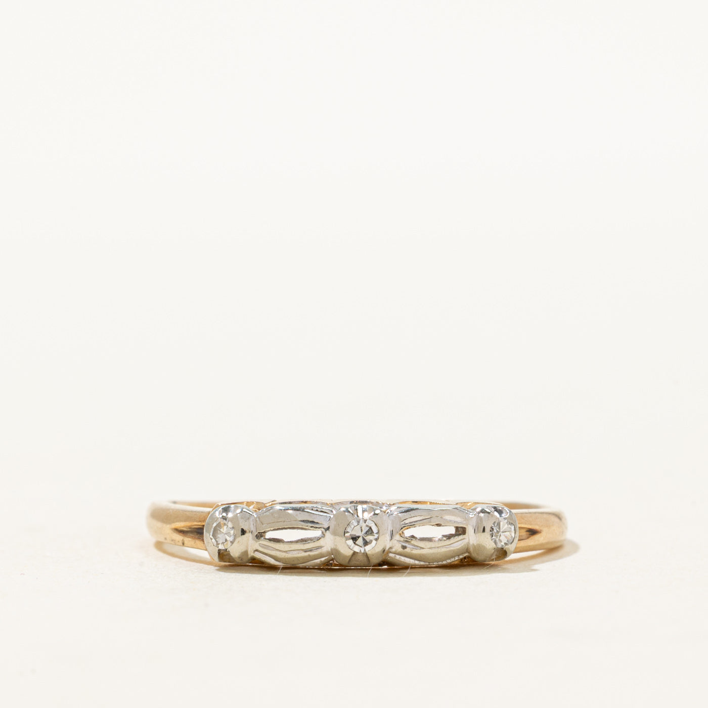 14K Two Tone Gold Three Stone Diamond Ring | 0.04ctw | SZ 7.75