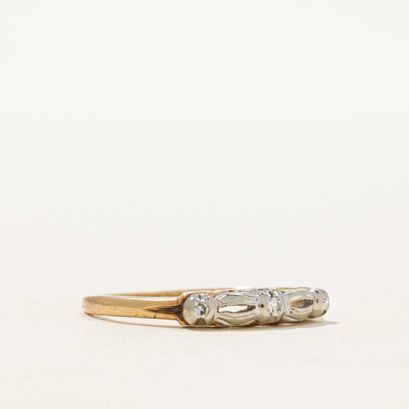 14K Two Tone Gold Three Stone Diamond Ring | 0.04ctw | SZ 7.75
