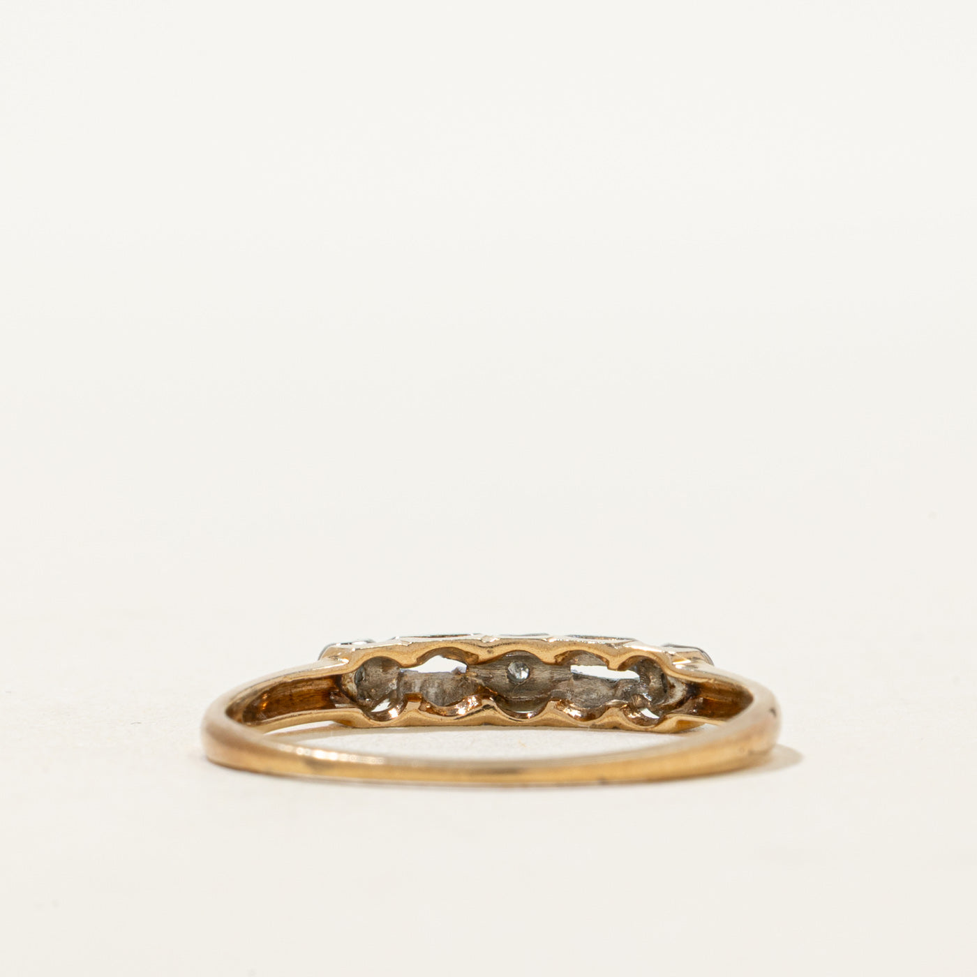 14K Two Tone Gold Three Stone Diamond Ring | 0.04ctw | SZ 7.75
