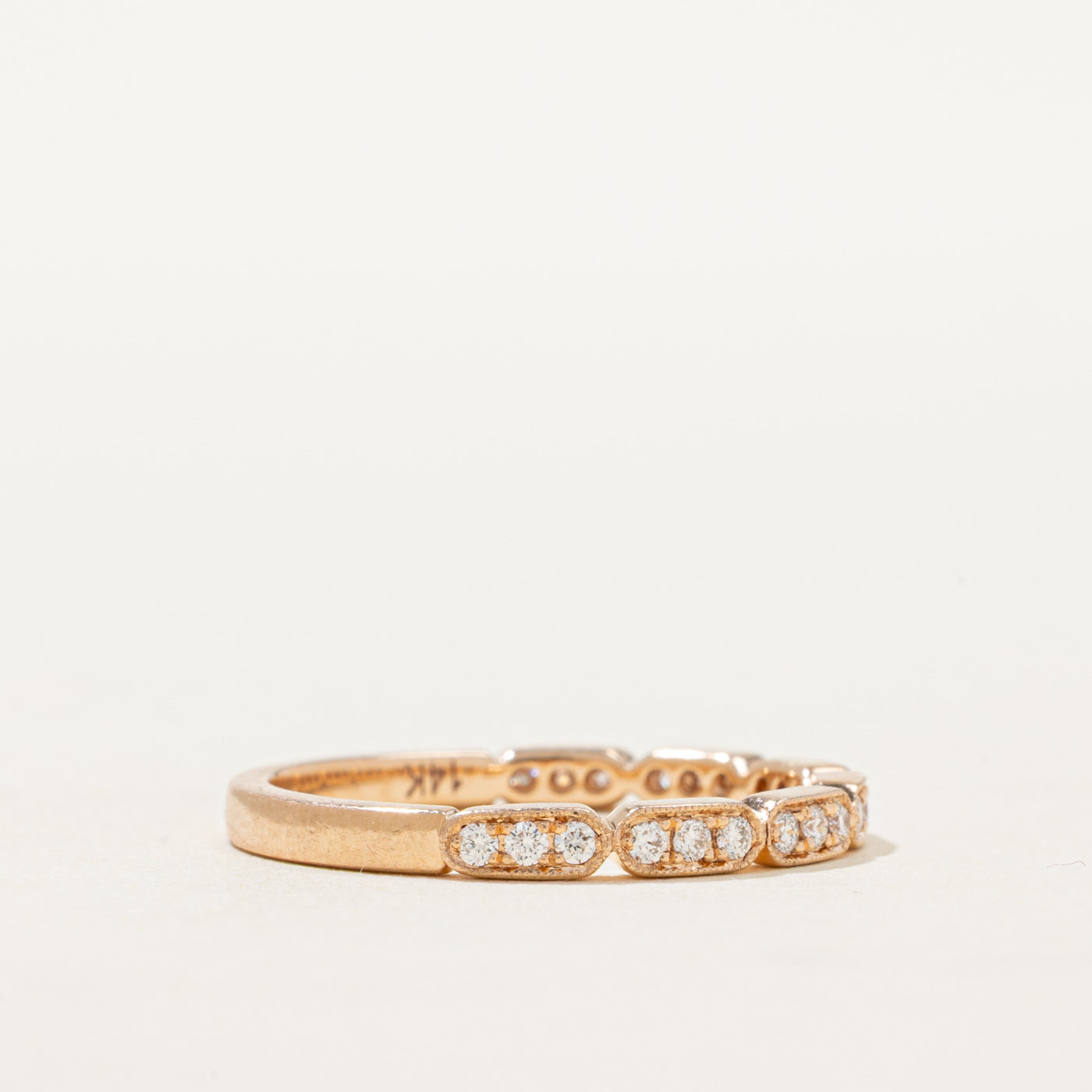 14K Semi Eternity Diamond Milgrained Band | 0.20ctw | SZ 6.5
