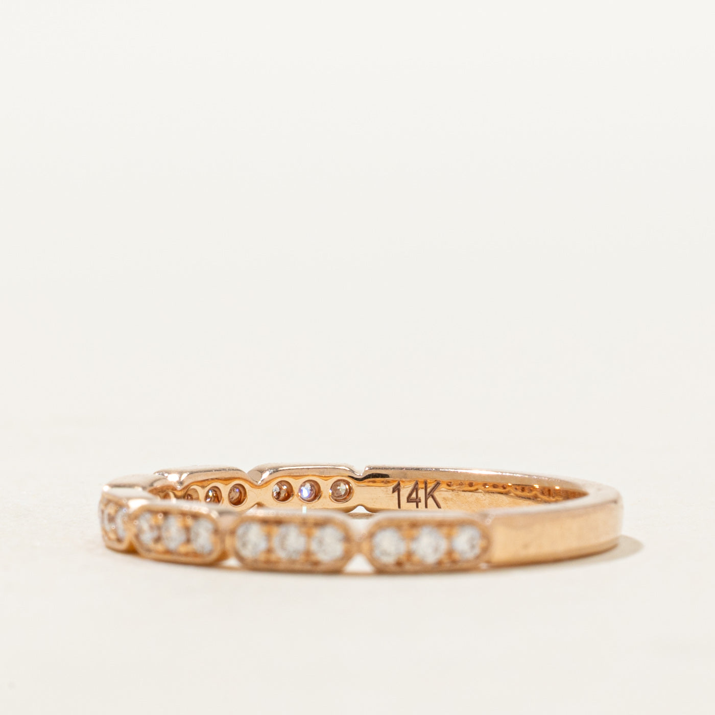 14K Semi Eternity Diamond Milgrained Band | 0.20ctw | SZ 6.5