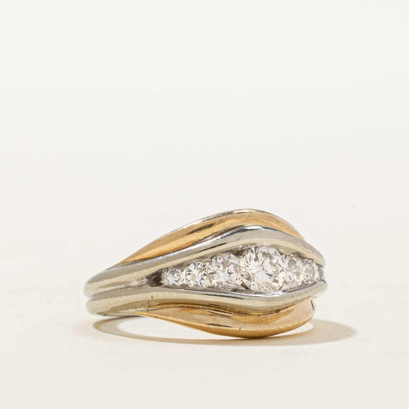 14K Two Tone Gold Channel Set Diamond Grooved Tapered Ring | 0.51ctw | SZ 4.25