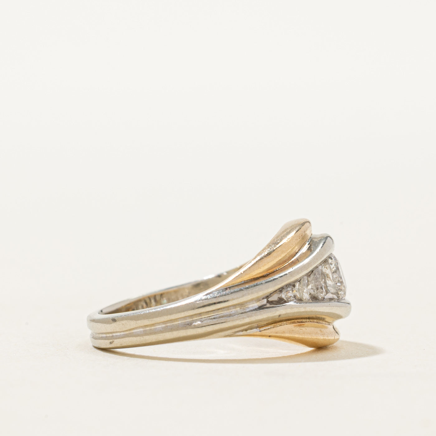 14K Two Tone Gold Channel Set Diamond Grooved Tapered Ring | 0.51ctw | SZ 4.25