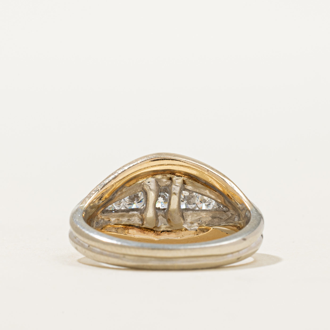14K Two Tone Gold Channel Set Diamond Grooved Tapered Ring | 0.51ctw | SZ 4.25