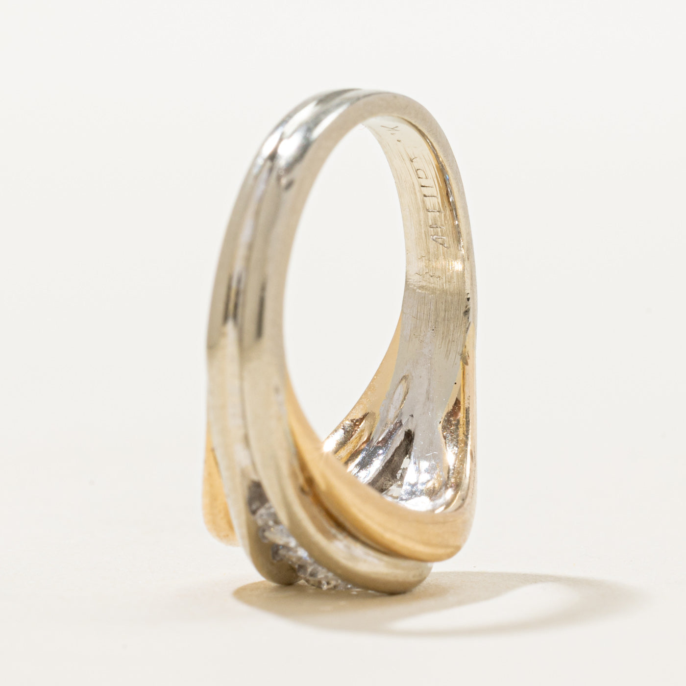 14K Two Tone Gold Channel Set Diamond Grooved Tapered Ring | 0.51ctw | SZ 4.25