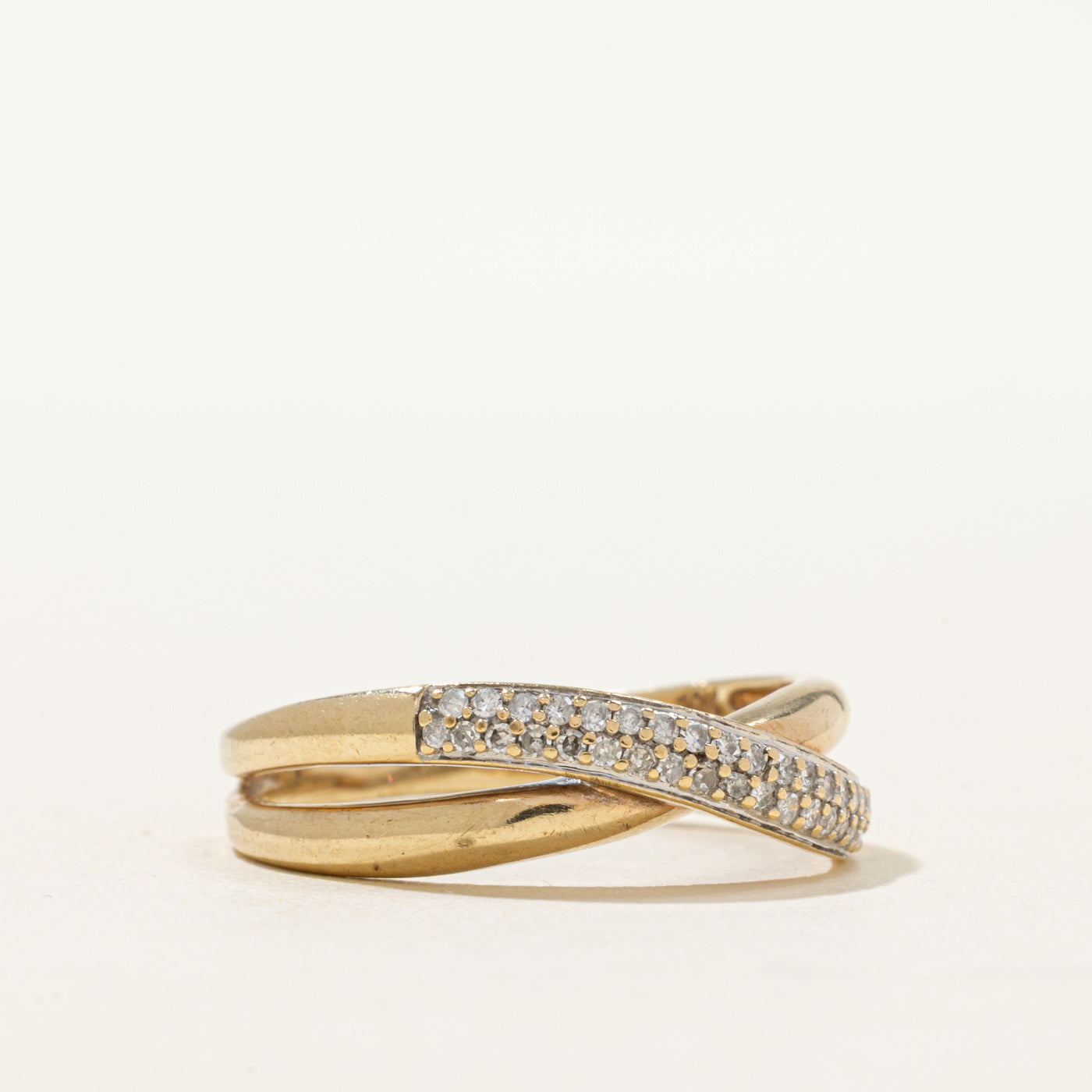 10K Pave Set Diamond Cross Over Ring | 0.24ctw | SZ 8.75