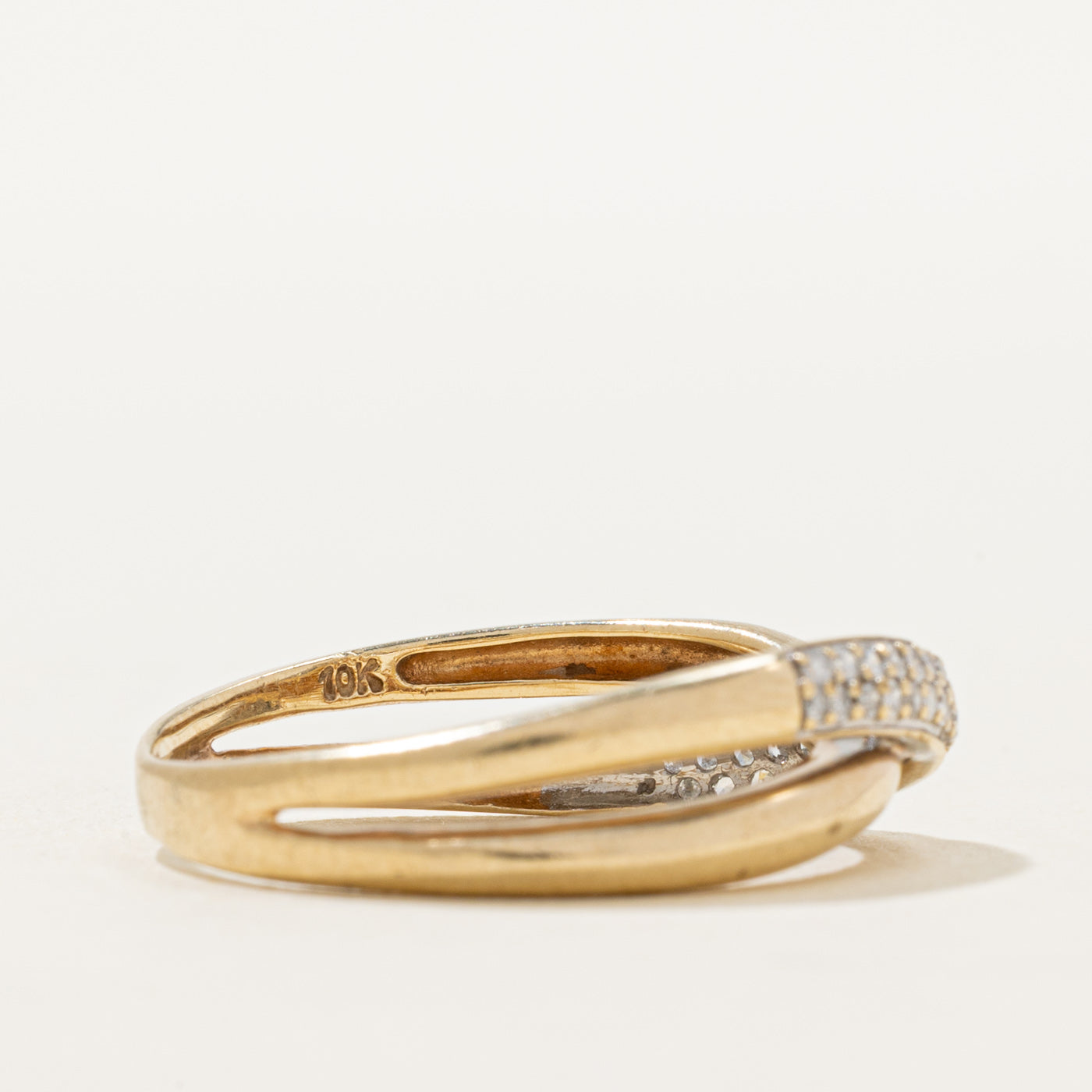 10K Pave Set Diamond Cross Over Ring | 0.24ctw | SZ 8.75