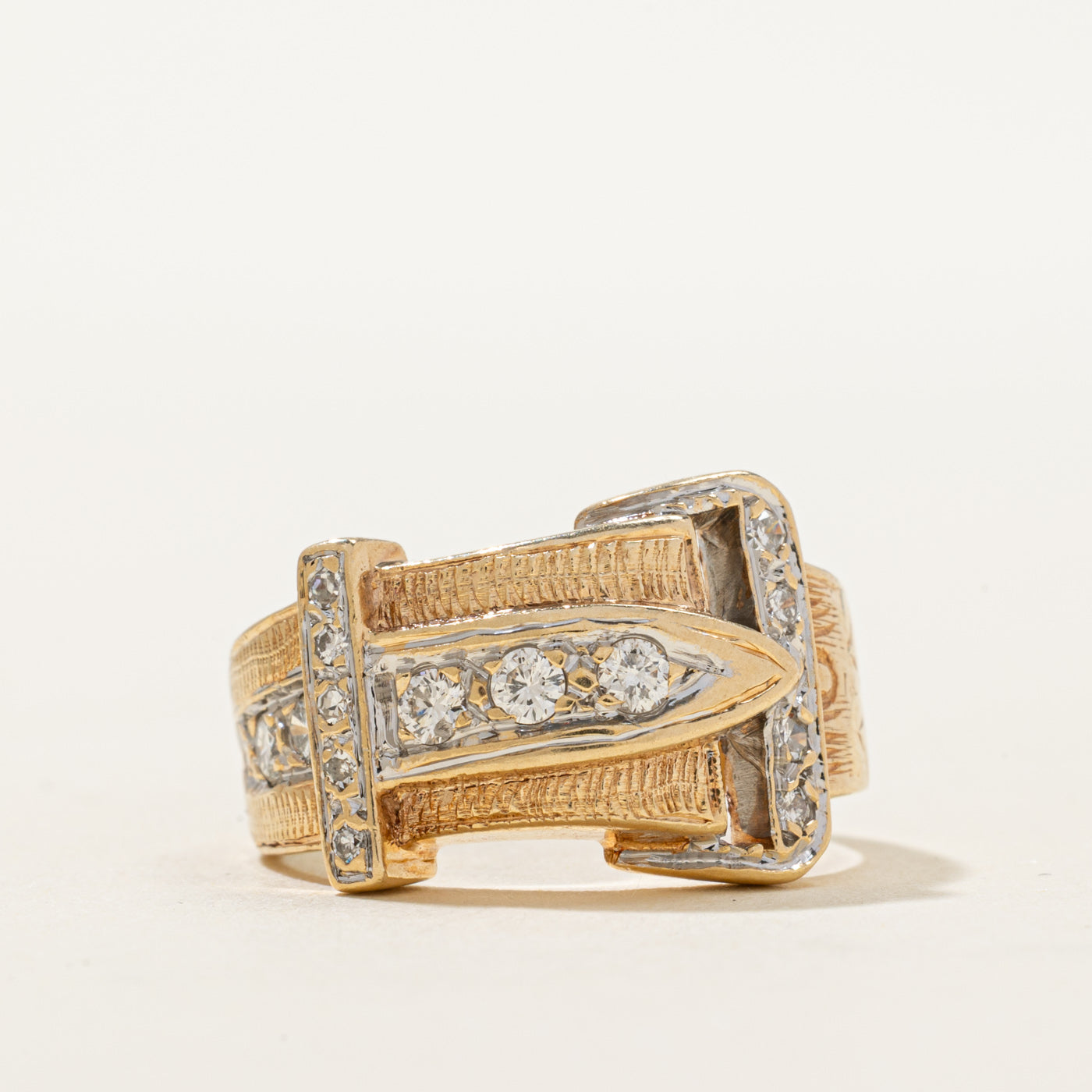 14K Two Tone Gold Diamond Buckle Ring | 0.33ctw | SZ 7.75