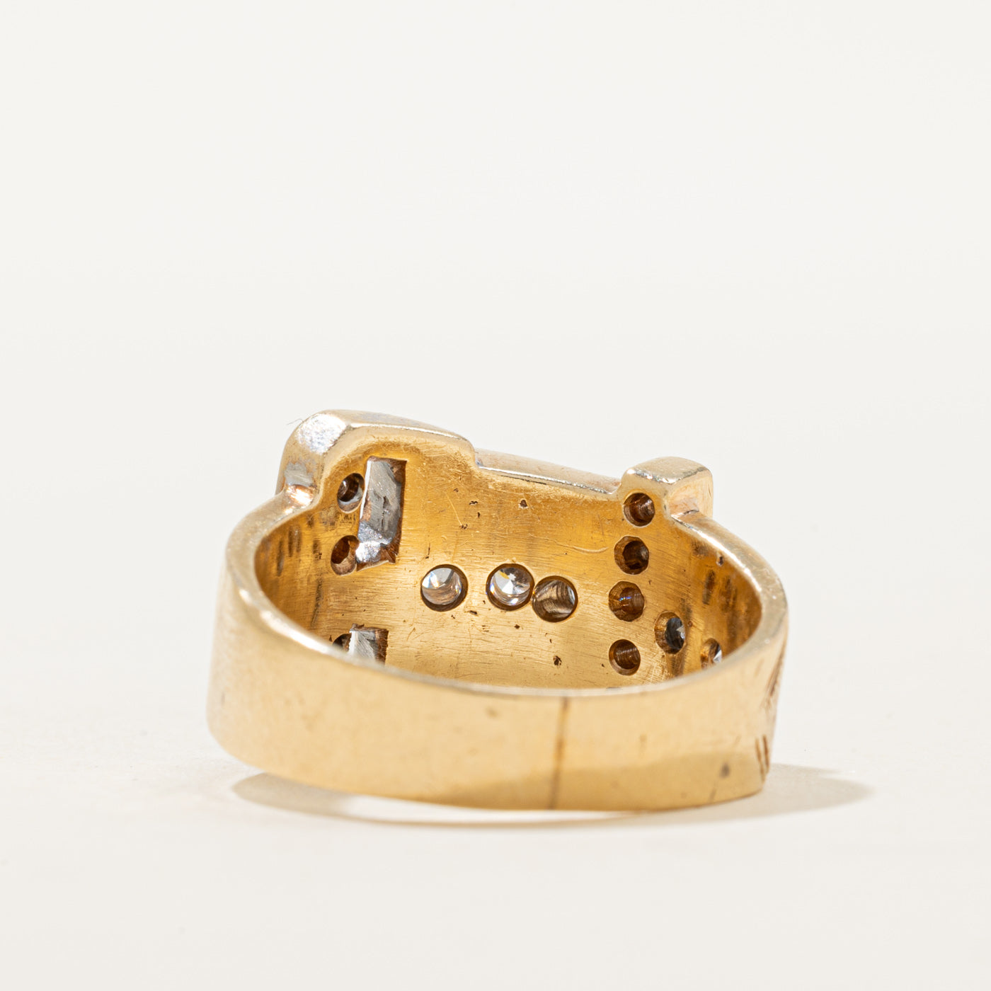 14K Two Tone Gold Diamond Buckle Ring | 0.33ctw | SZ 7.75
