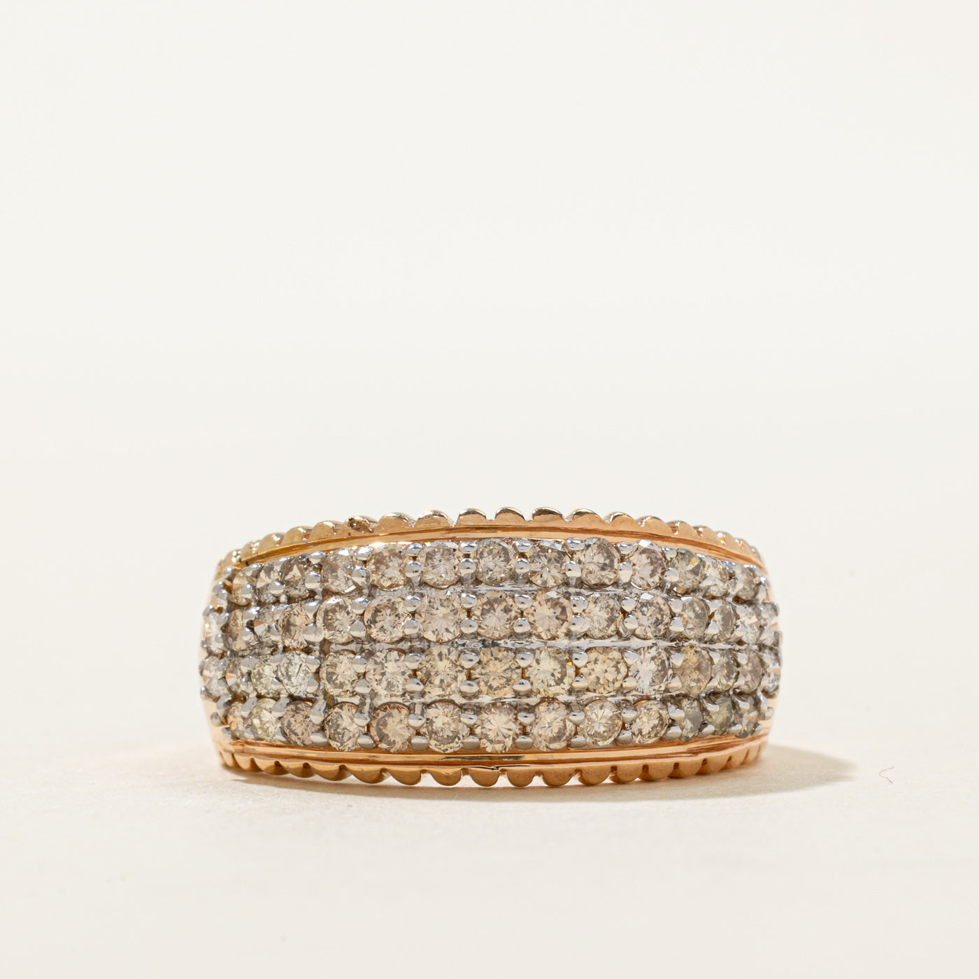 14K Multi Row Diamond Scallop Edged Dome Ring | 1.69ctw | SZ 10.5