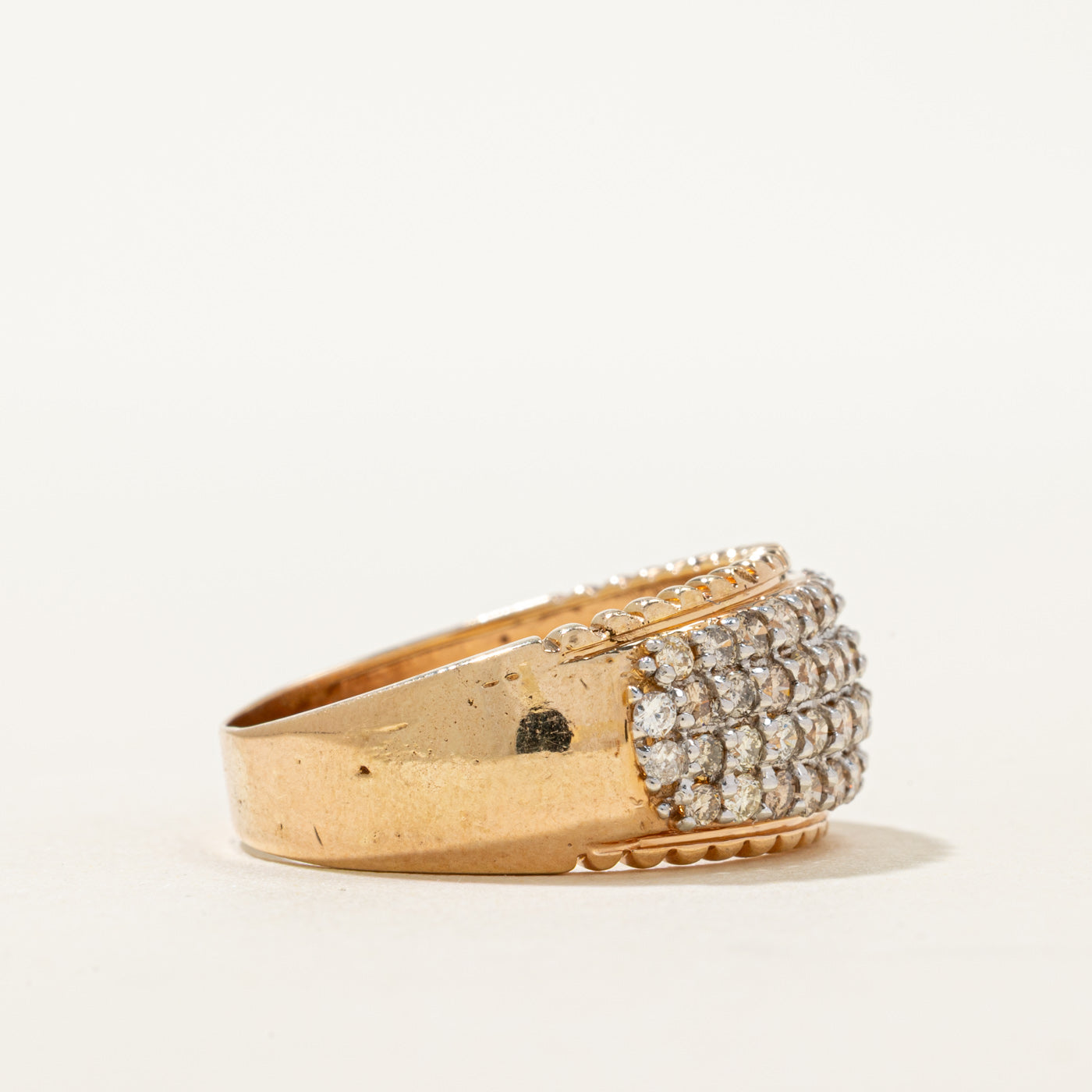 14K Multi Row Diamond Scallop Edged Dome Ring | 1.69ctw | SZ 10.5