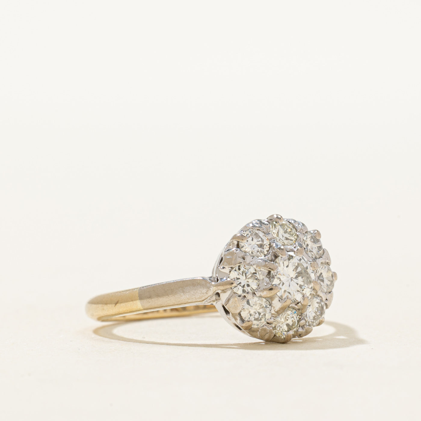18K Two Tone Gold Diamond Round Cluster Ring | 0.64ctw | SZ 7