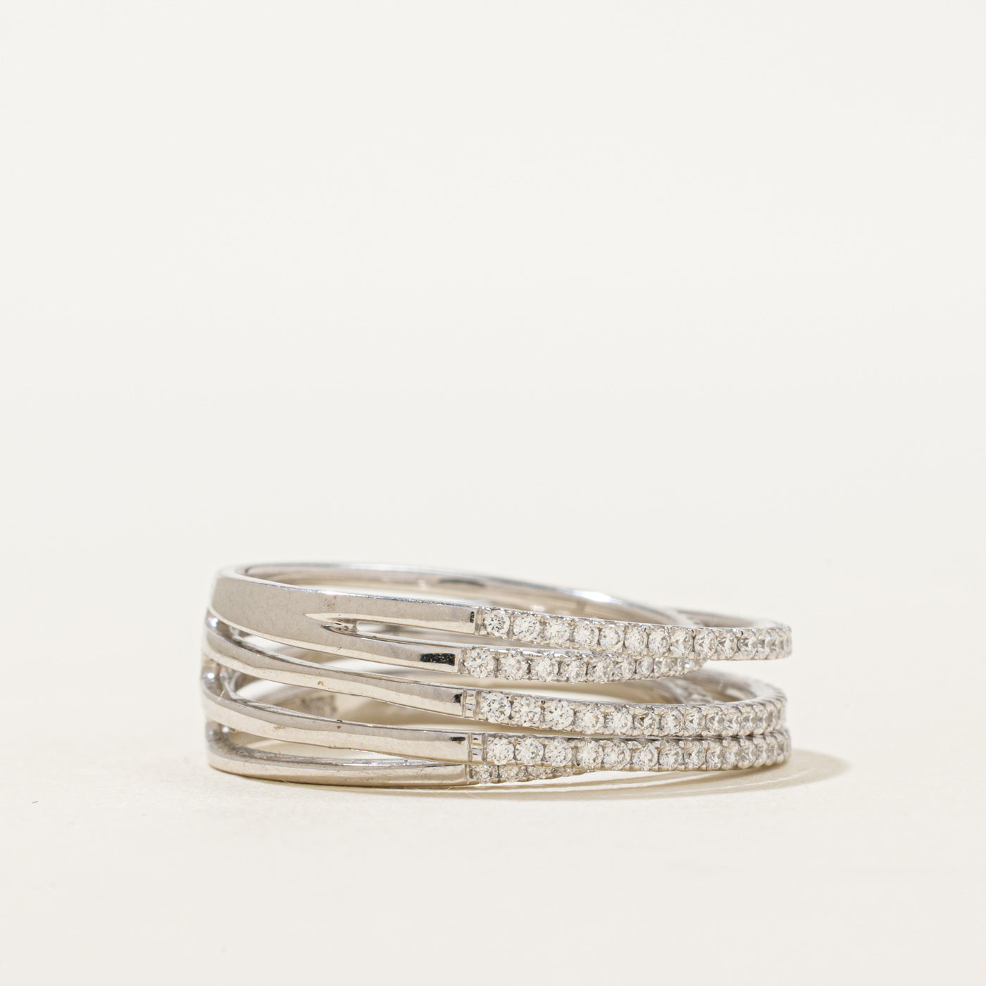 18K Semi Eternity Diamond Layered Cross Over Ring | 0.56ctw | SZ 7.5