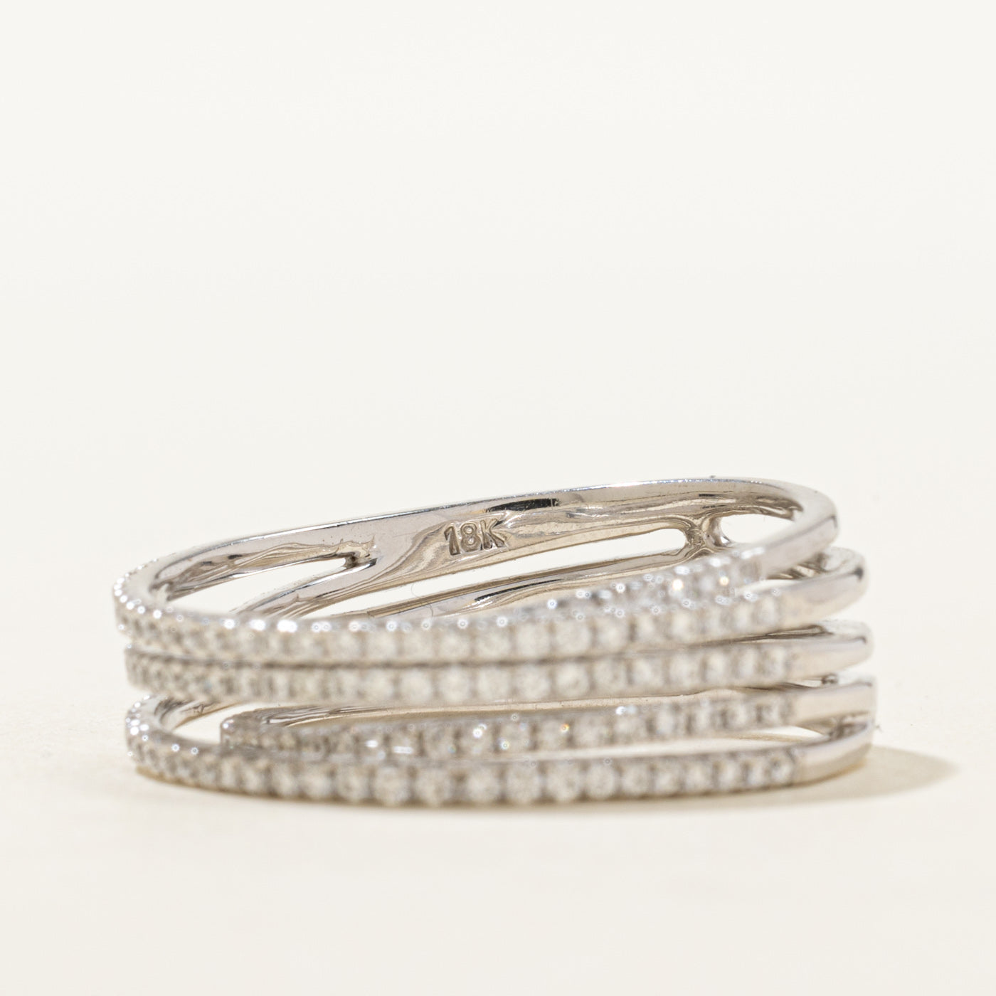 18K Semi Eternity Diamond Layered Cross Over Ring | 0.56ctw | SZ 7.5