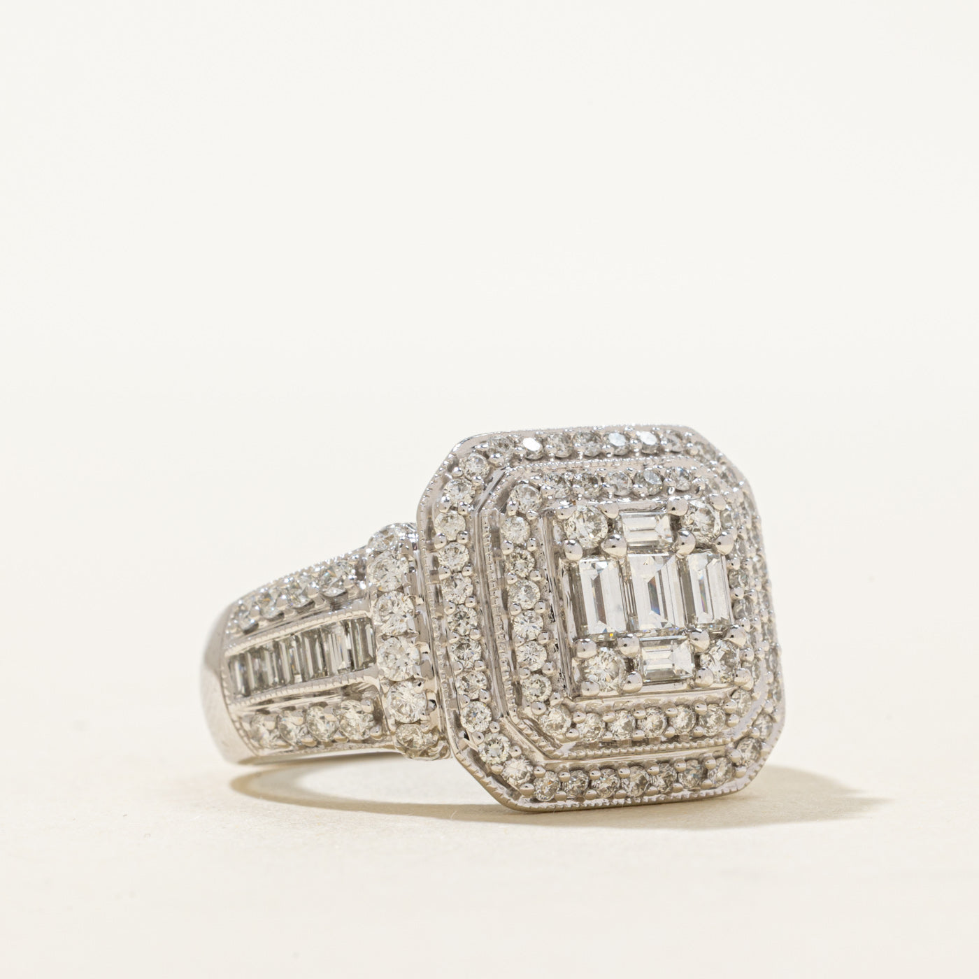 14K Diamond Double Halo Square Shaped Ring | 1.74ctw | SZ 7