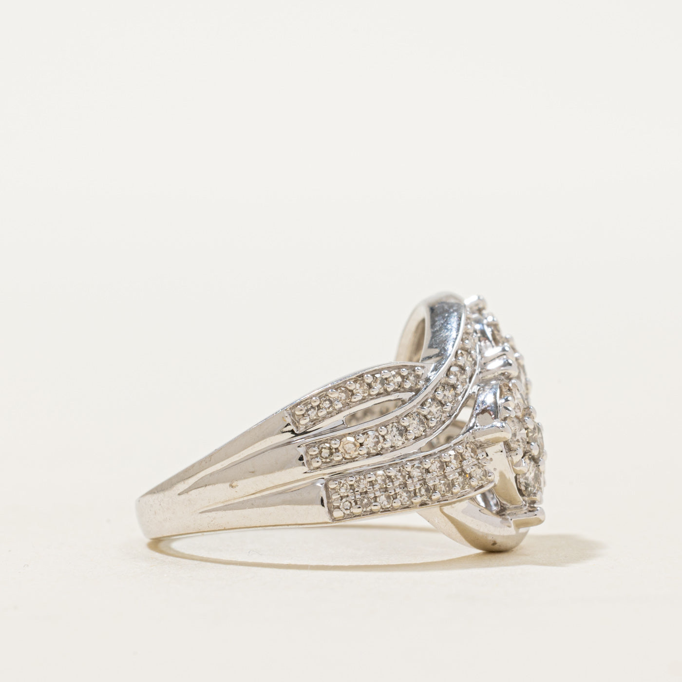 10K Double Cluster Diamond Cross Over Ring | 0.82ctw | SZ 6.25