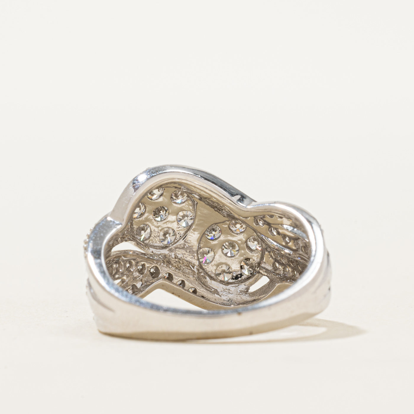 10K Double Cluster Diamond Cross Over Ring | 0.82ctw | SZ 6.25
