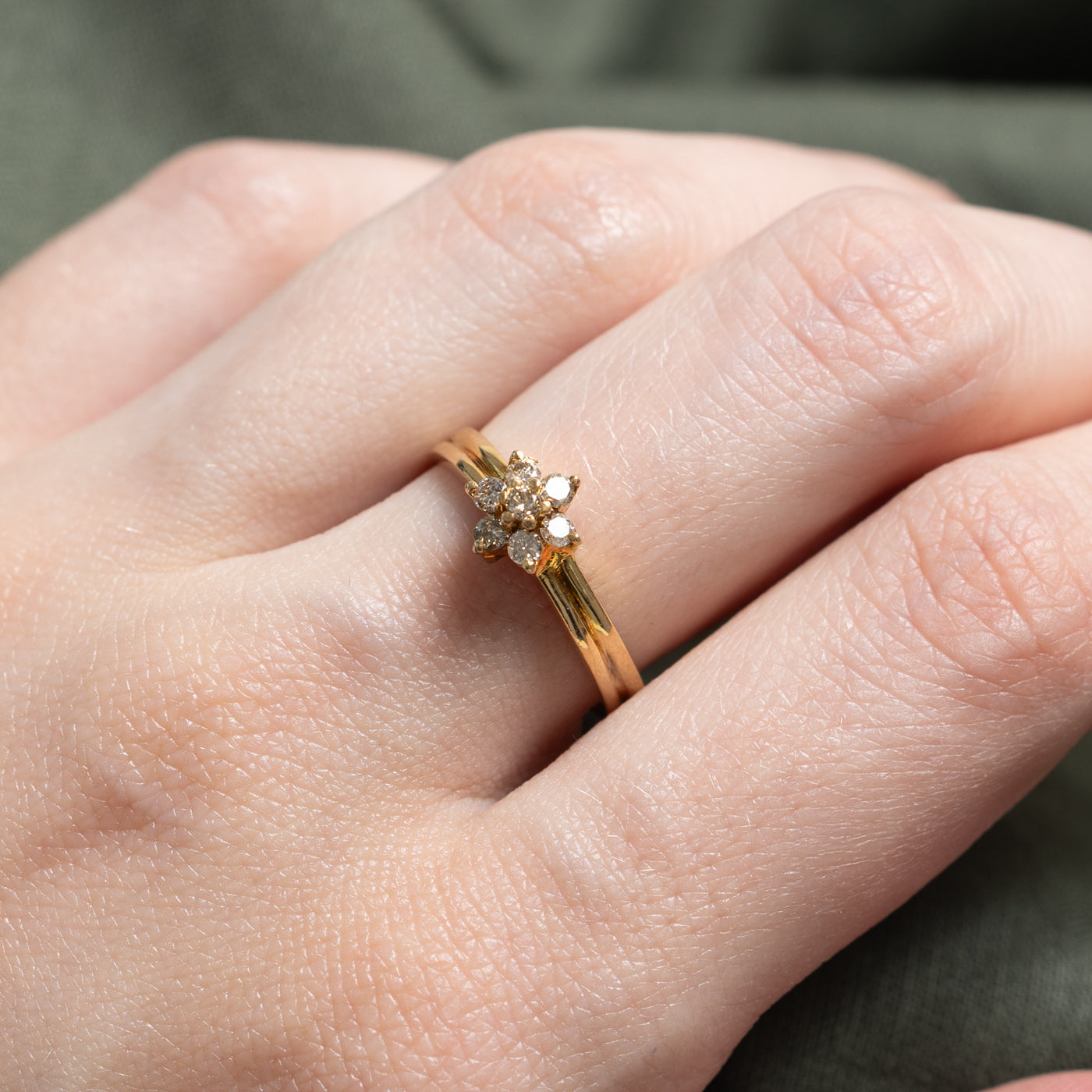 14K Diamond Cluster Grooved Ring | 0.21ctw | SZ 6.5