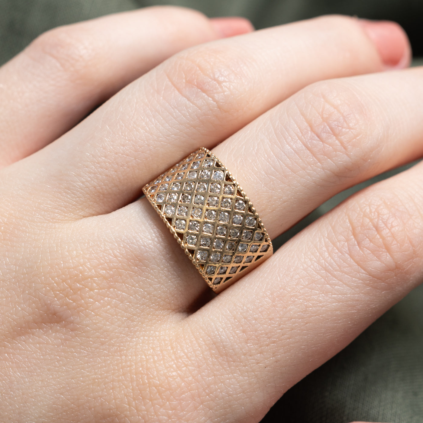 14K Diamond Diagonal Grid Wide Ring | 0.84ctw | SZ 7.25