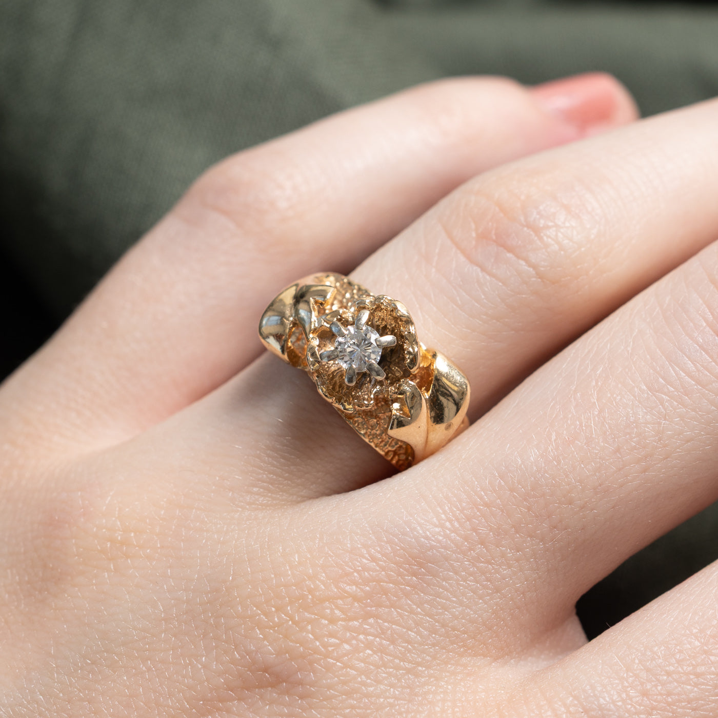 14K Solitaire Diamond Textured Abstract Ring | 0.22ct | SZ 5.5