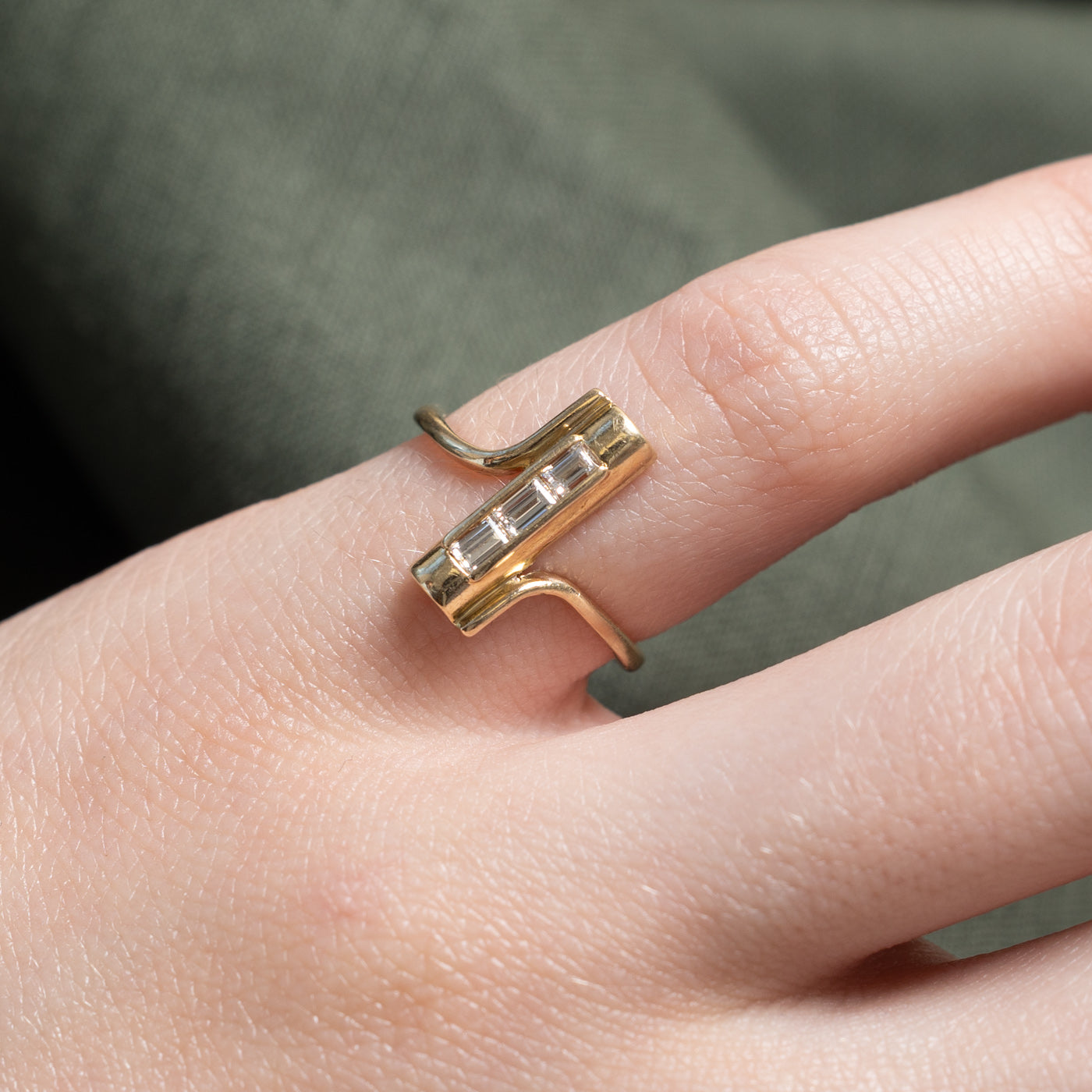 14K Baguette Diamond Column Bypass Ring | 0.19ctw | SZ 3.25